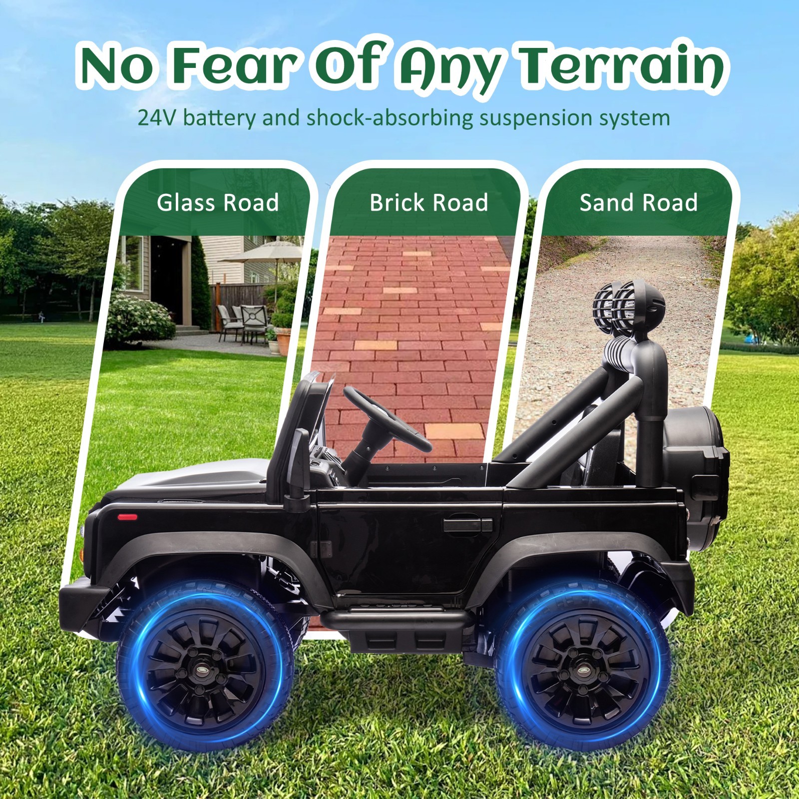 24V Kids Ride On Car Licensed Land Rover Defender w/Remote,ELectric Toys, Black