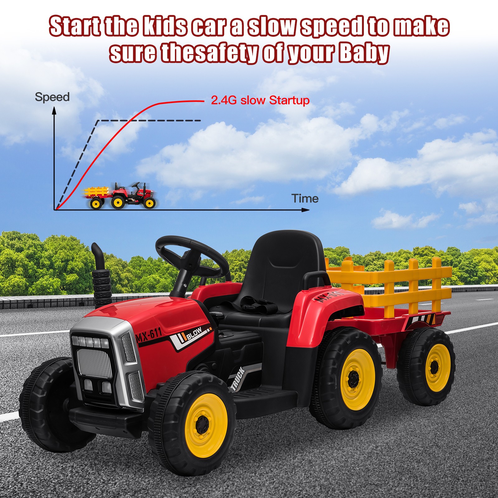12V Ride on Tractor with Detachable Trailer with Remote, Kids’ Electric Vehicles