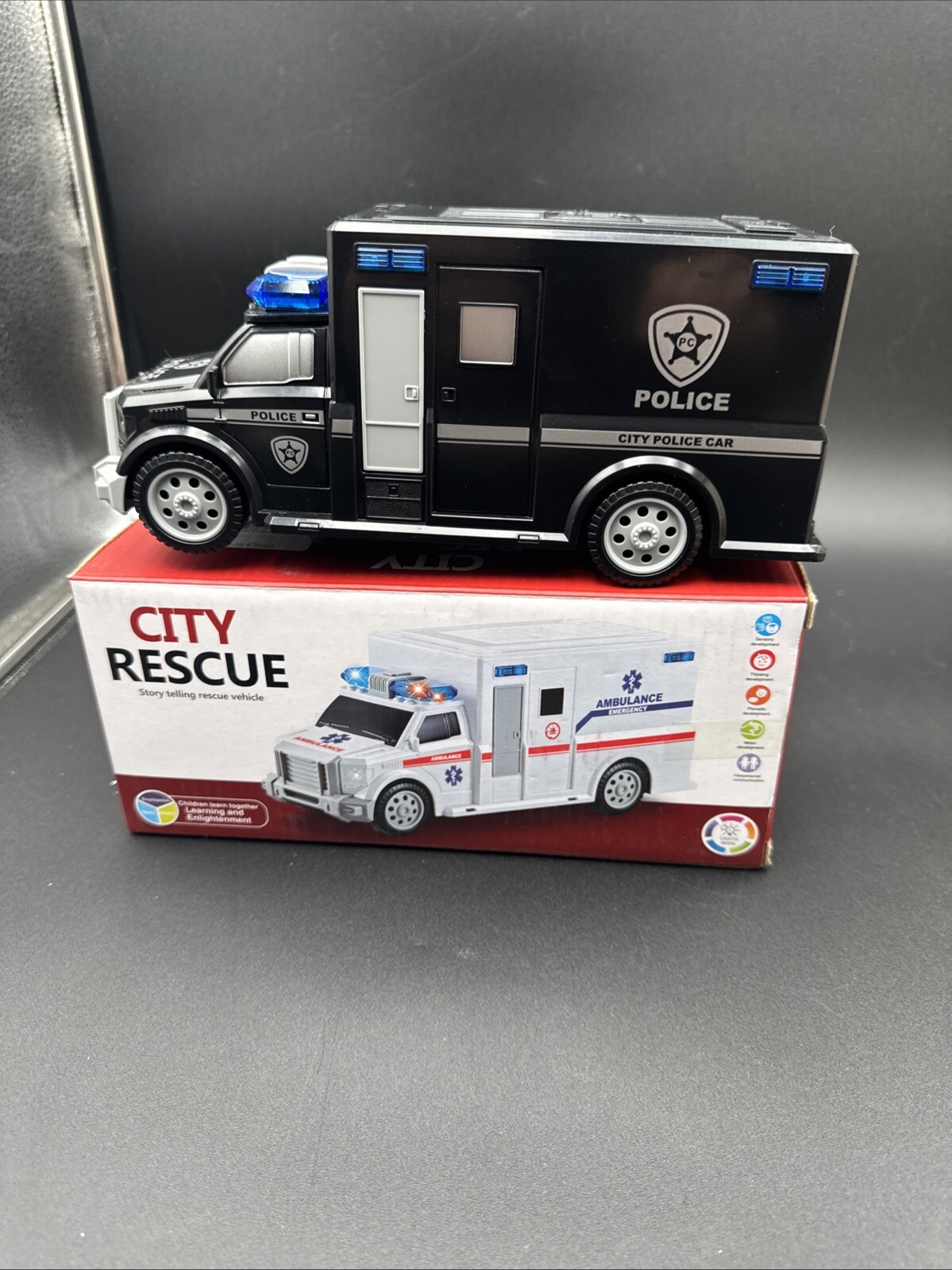 3-7 Year Old Boy Police Car Toy, LED Music Electric Universal Wheel Police