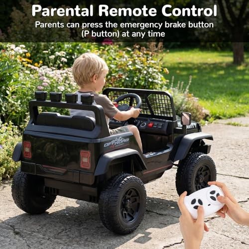 Black 24V Ride-On Car with Bluetooth, LED Lights, Horn, Spring Black