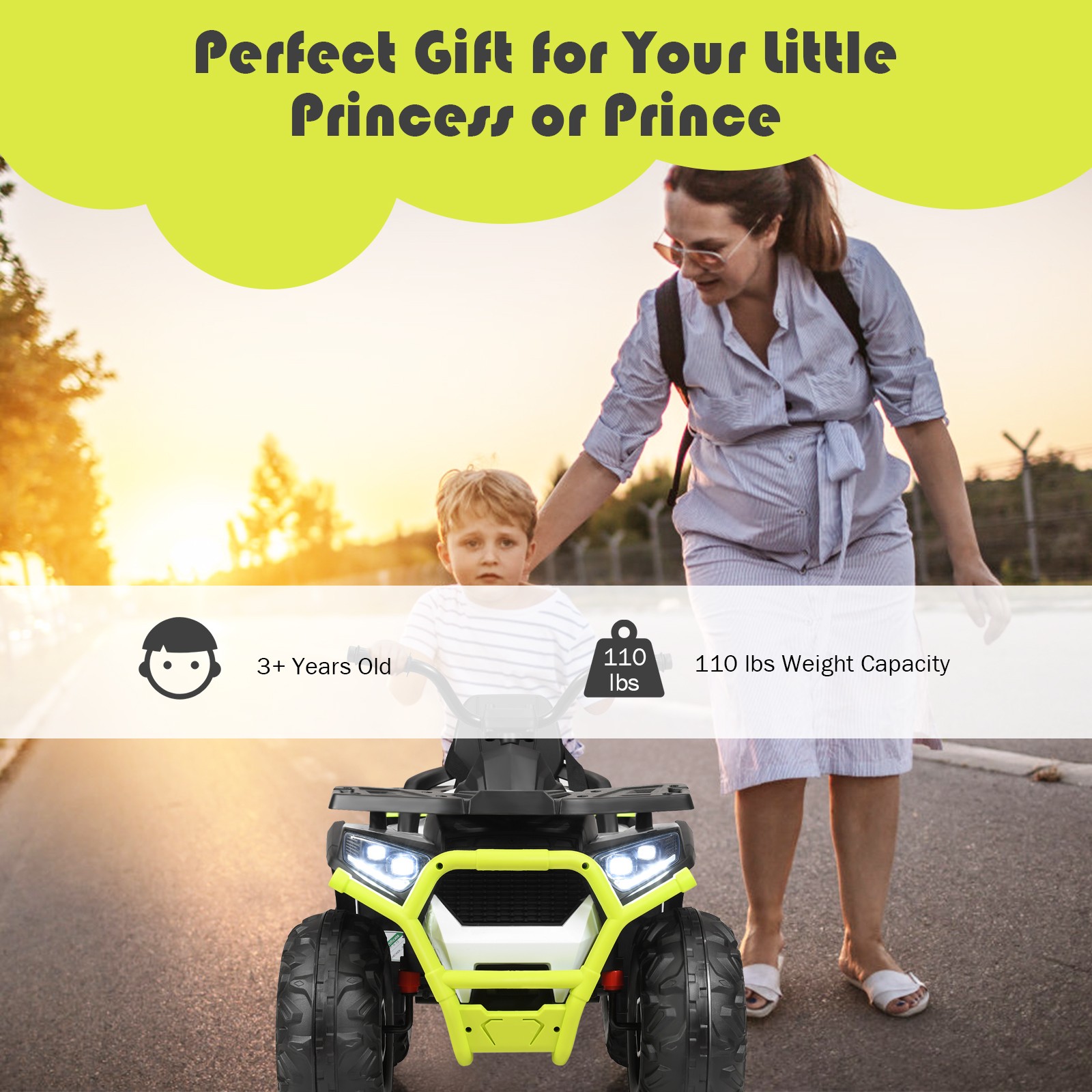 12V Kids Electric 4-Wheeler ATV Quad 2 Speeds Ride On Car w/MP3&LED Lights White