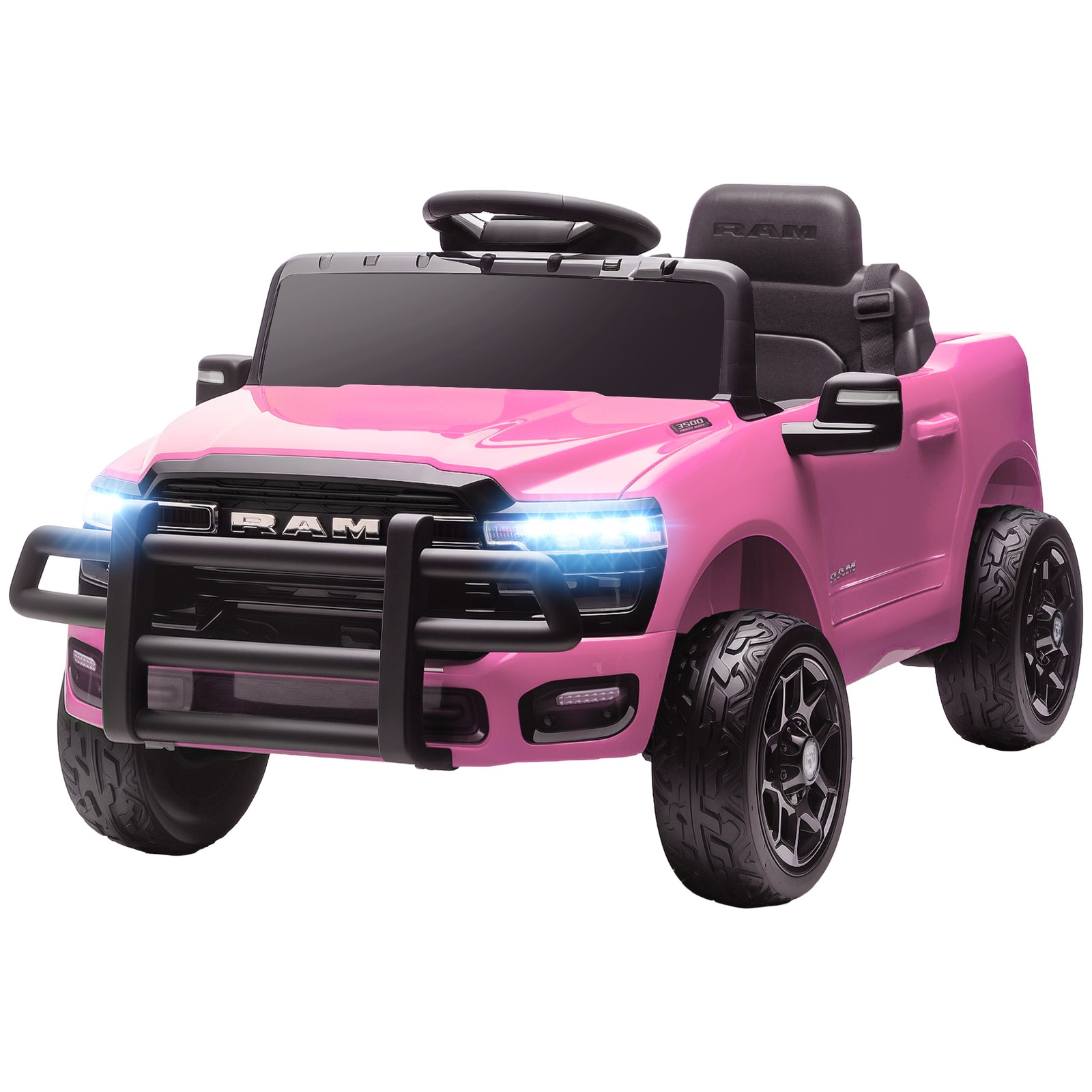 12V Licensed Dodge RAM 3500 Kids Ride on Car with Dual Motors, Pink