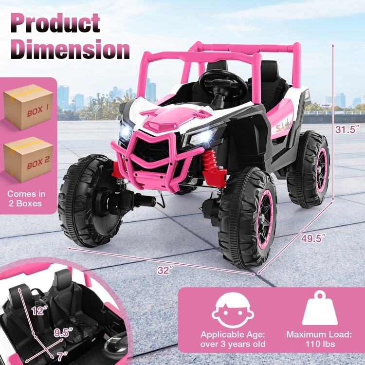 24V Kids Ride on UTV Toy 2-Seater & 2.4G Remote Control Over 3 Year Old Children
