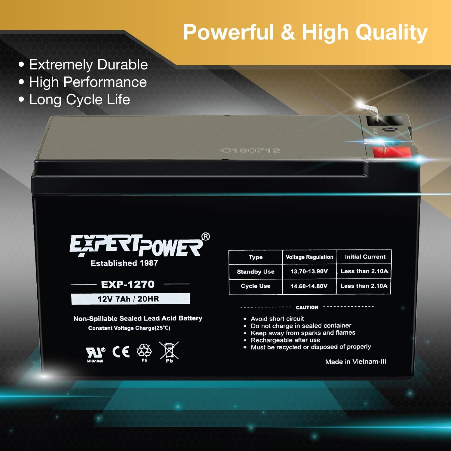 ExpertPower 12V 7Ah – SLA Rechargeable 12V Battery for Ride-On Toys, Alarm Sy…