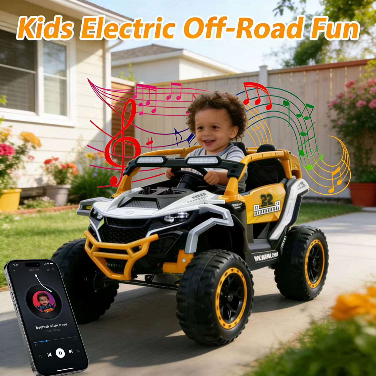 12V Ride on Models Truck Car 2 Seater UTV For Age 3-6 Years Old Yellow+White