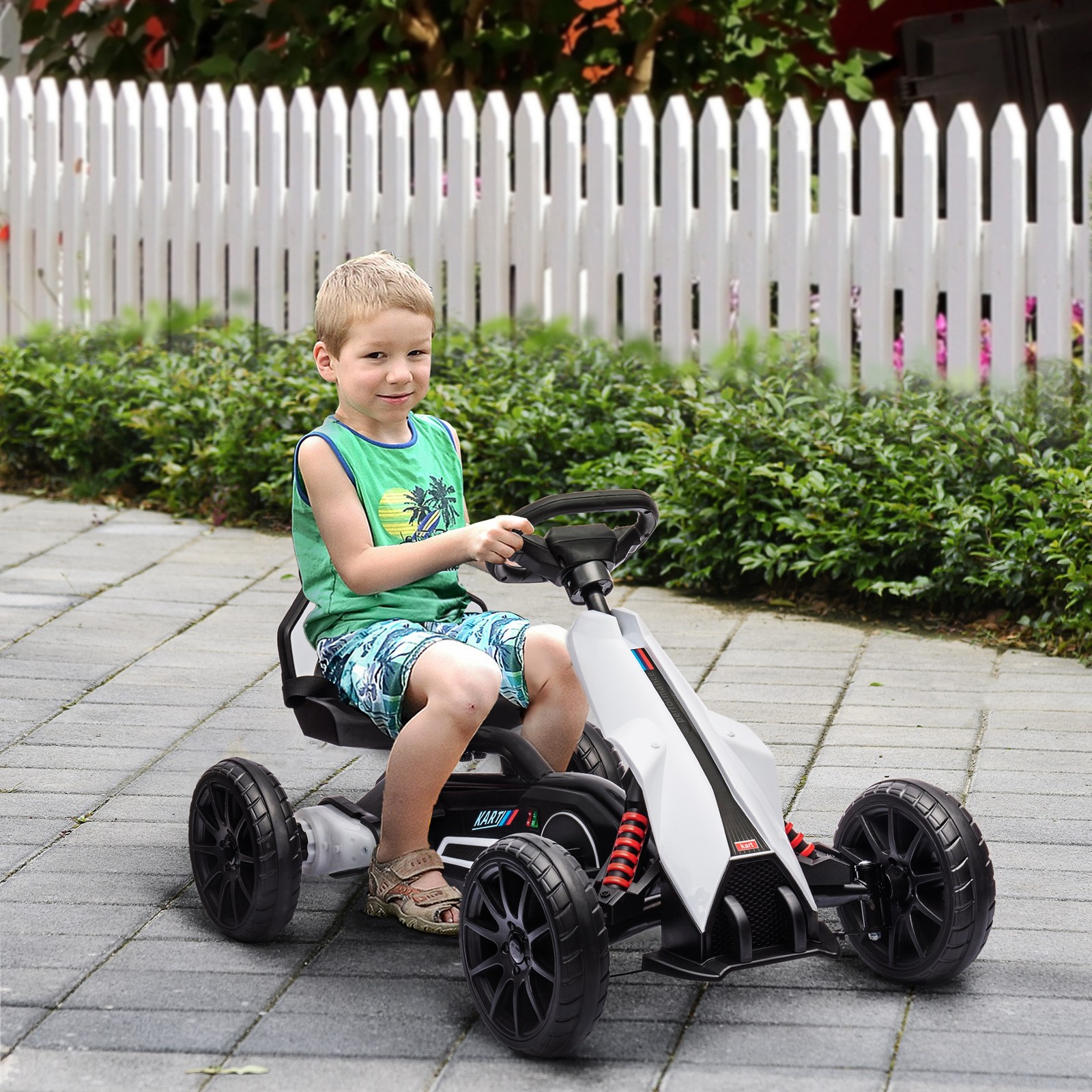12V Electric Go Kart for Kids w/ Adjustable Speed, White