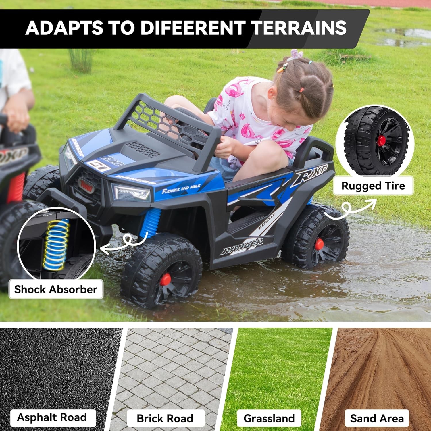 TOBBI 12V Kids Ride on Car, Electric Off-Road UTV Truck w/Headlights Music Horn
