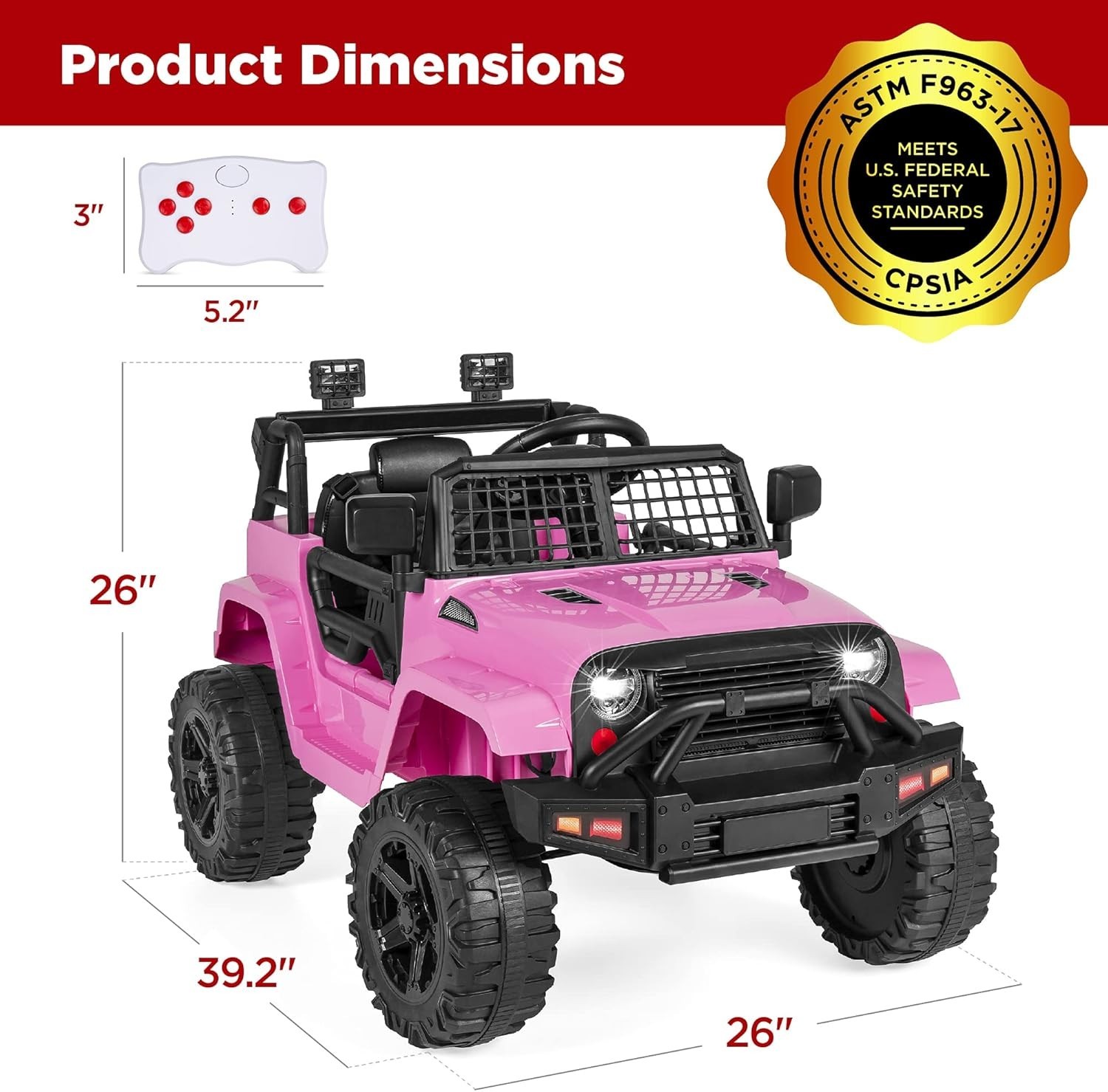 Powerful Pink 12V Kids Ride-On Truck with LED Lights & Parental Control Remote