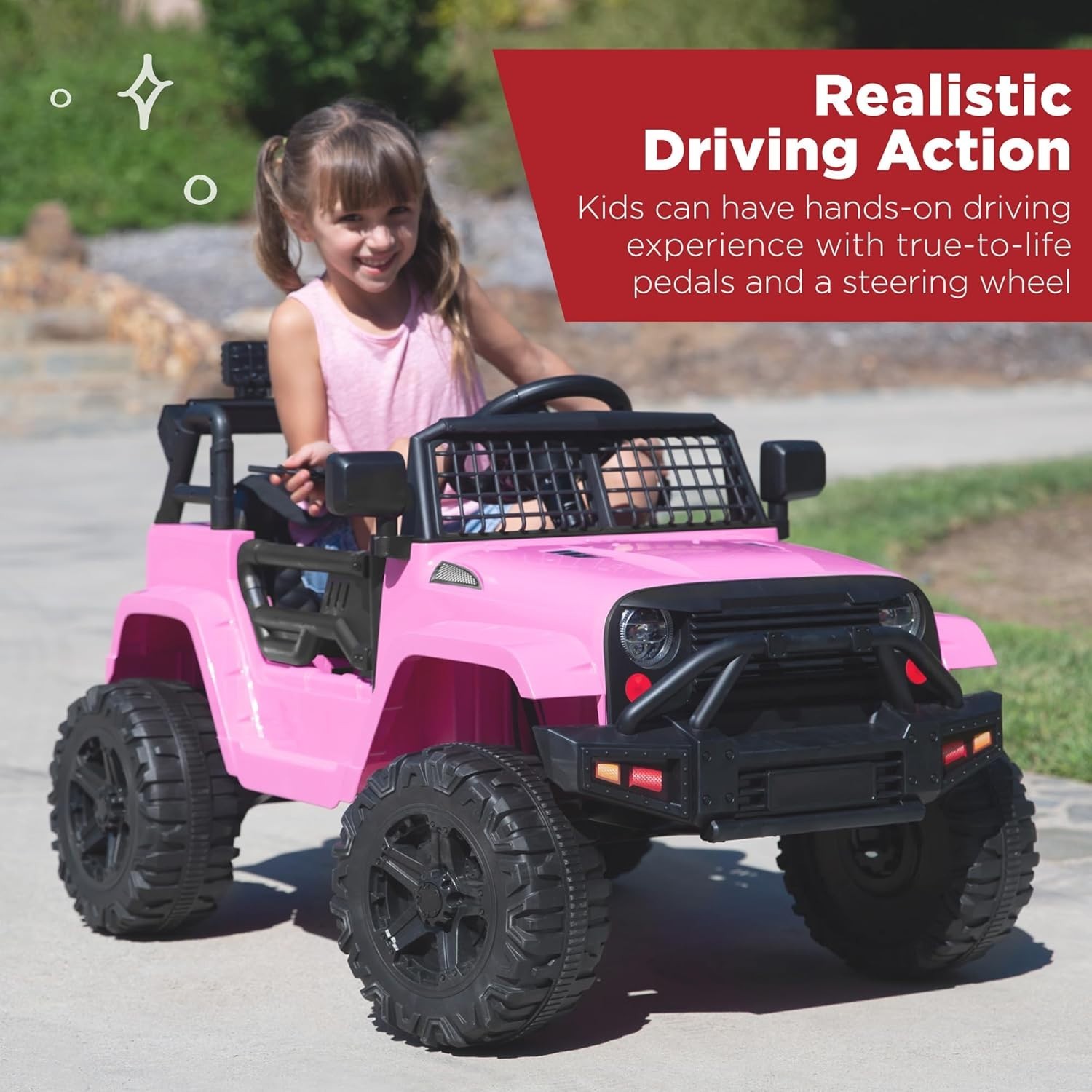Powerful Pink 12V Kids Ride-On Truck with LED Lights & Parental Control Remote