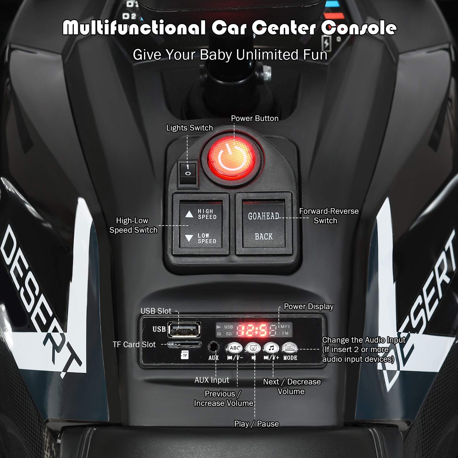 12V Kids Electric 4-Wheeler ATV Quad 2 Speeds Ride On Car w/ Music & Light Black