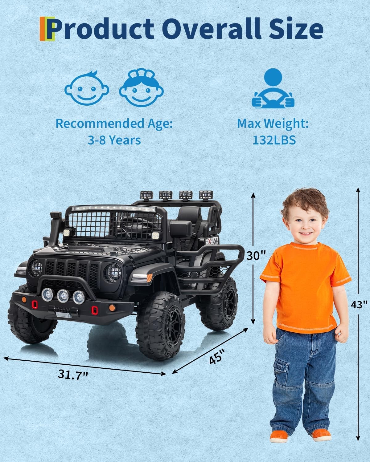Kids 24V Ride on Toys,2-Seater Electric Ride on Car Truck,Gifts for Boys Girl