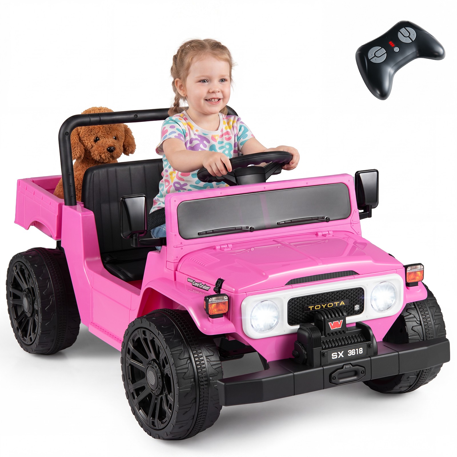 Licensed Toyota Ride On Truck w/Parent Remote Control, Spring Suspension, Light