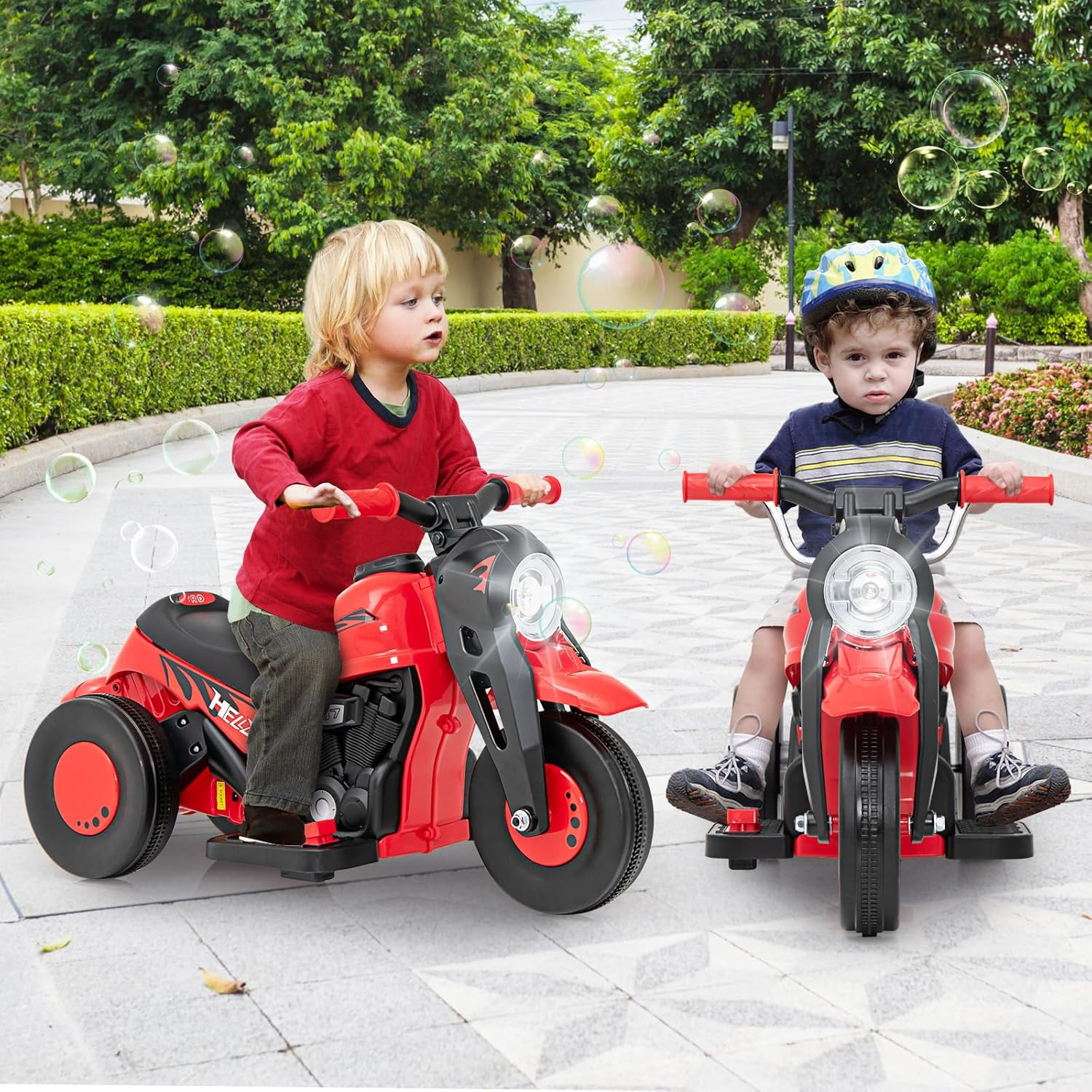Kids Motorcycle, 6V Electric Ride on Car with Automatic Bubble Function, Foot Pe
