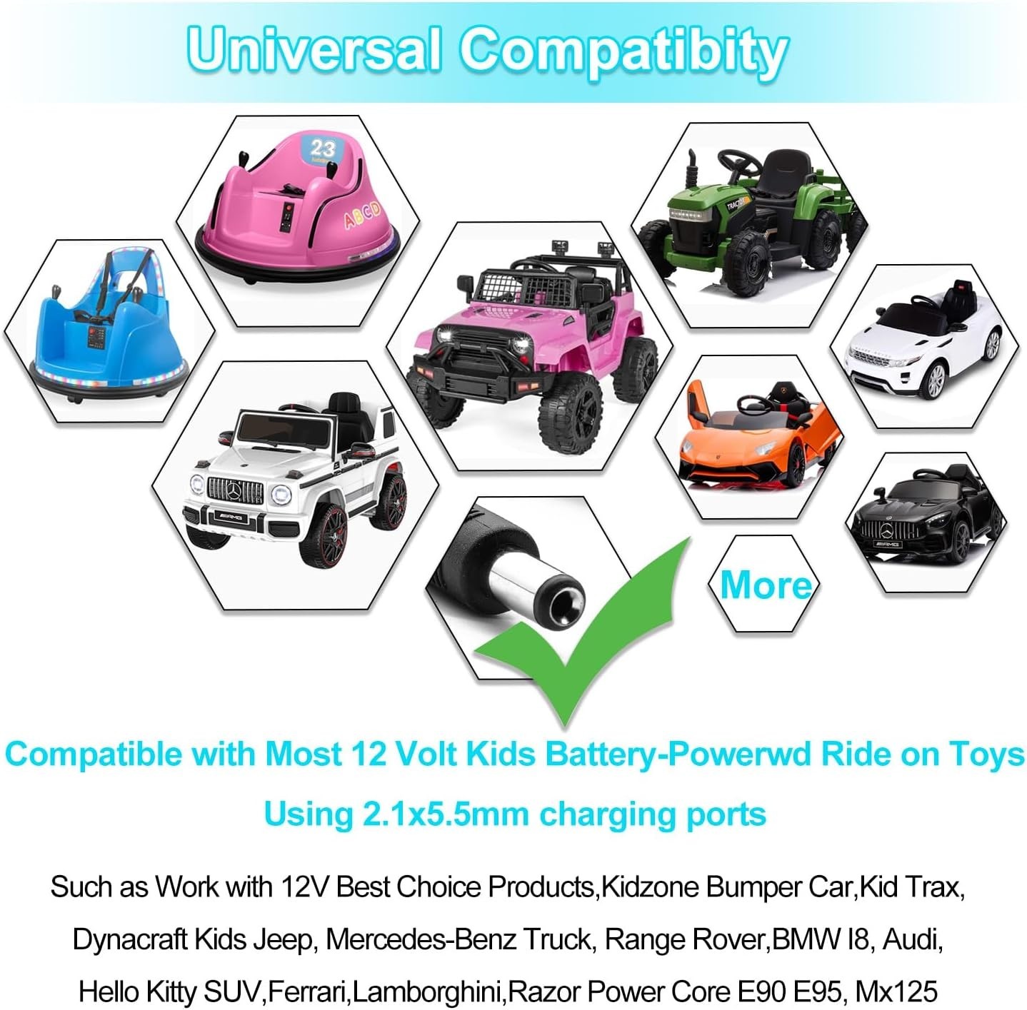 12V Universal Charger for Ride-On Toys – Fits Best Choice, Lamborghini, Ferrari