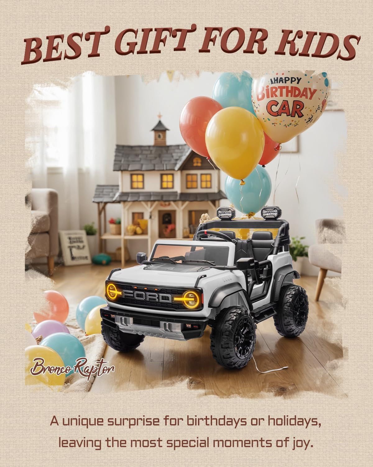 Licensed Ford Bronco Raptor 24V 2 Seater Kids Ride on Toys, Battery Powered Elec