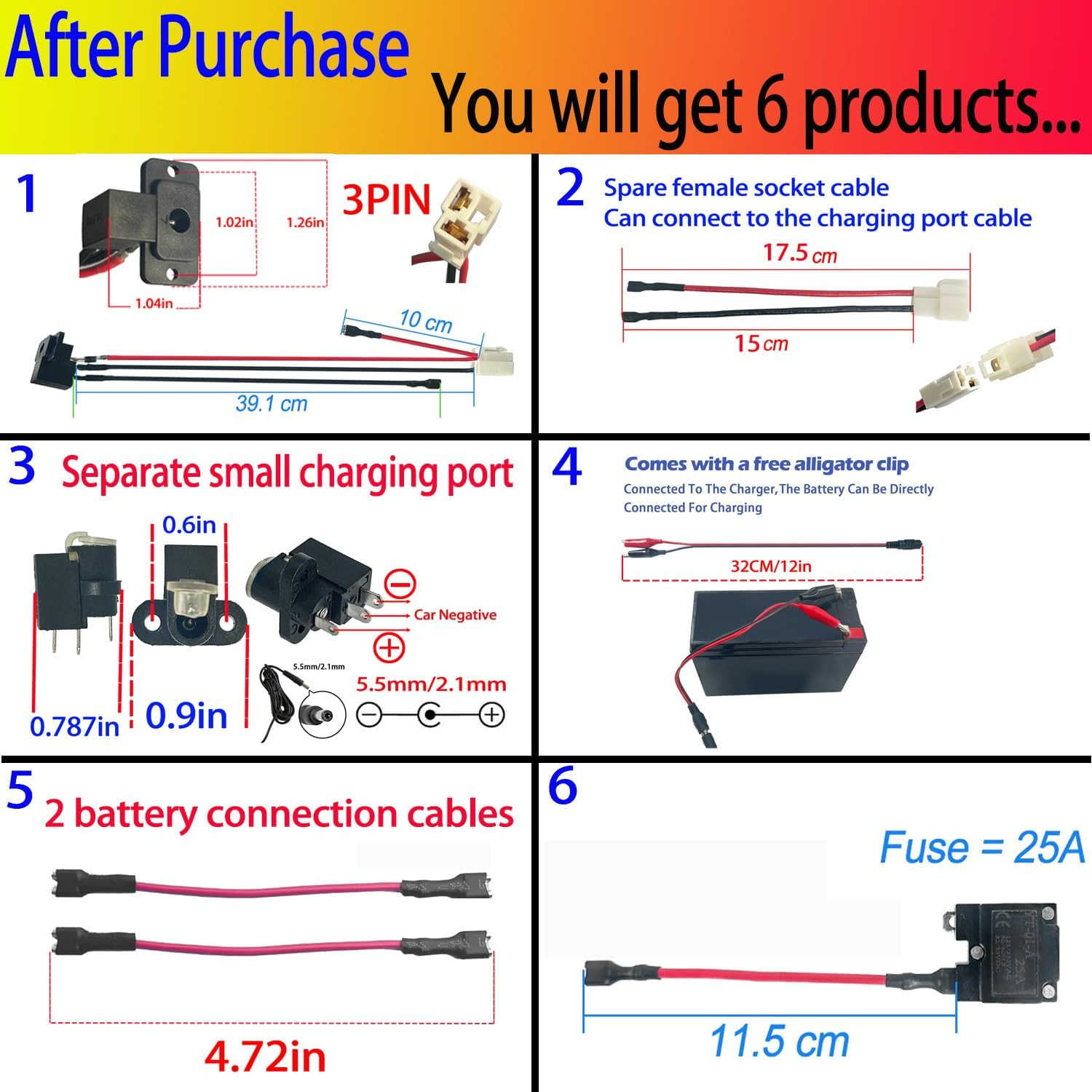 6V 12V 24V Round Charger Charging Port for Kids Power Wheels Ride on Electric To