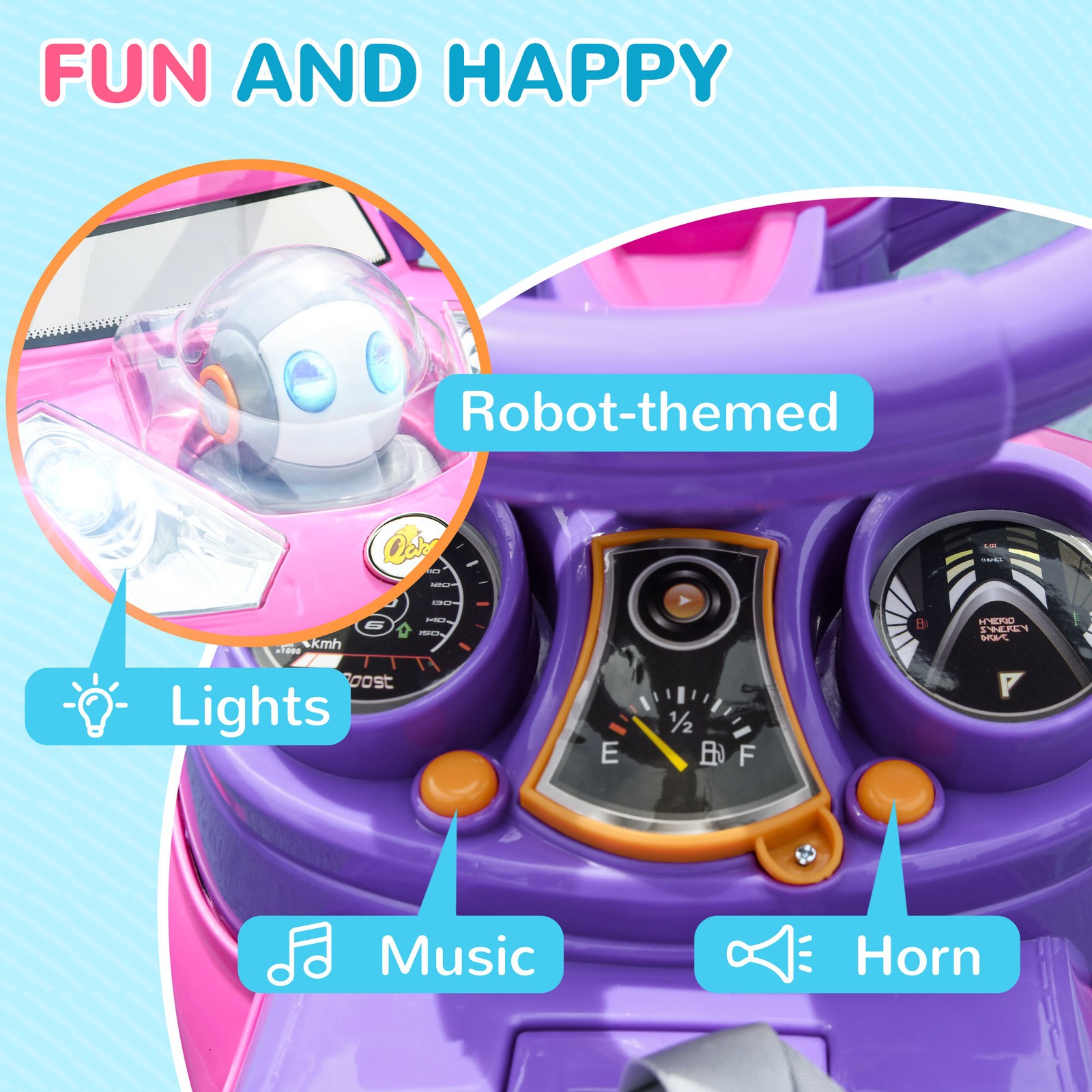 3 in 1 Push Car, Sliding Car with Removable Handle, Music, Horn, Pink