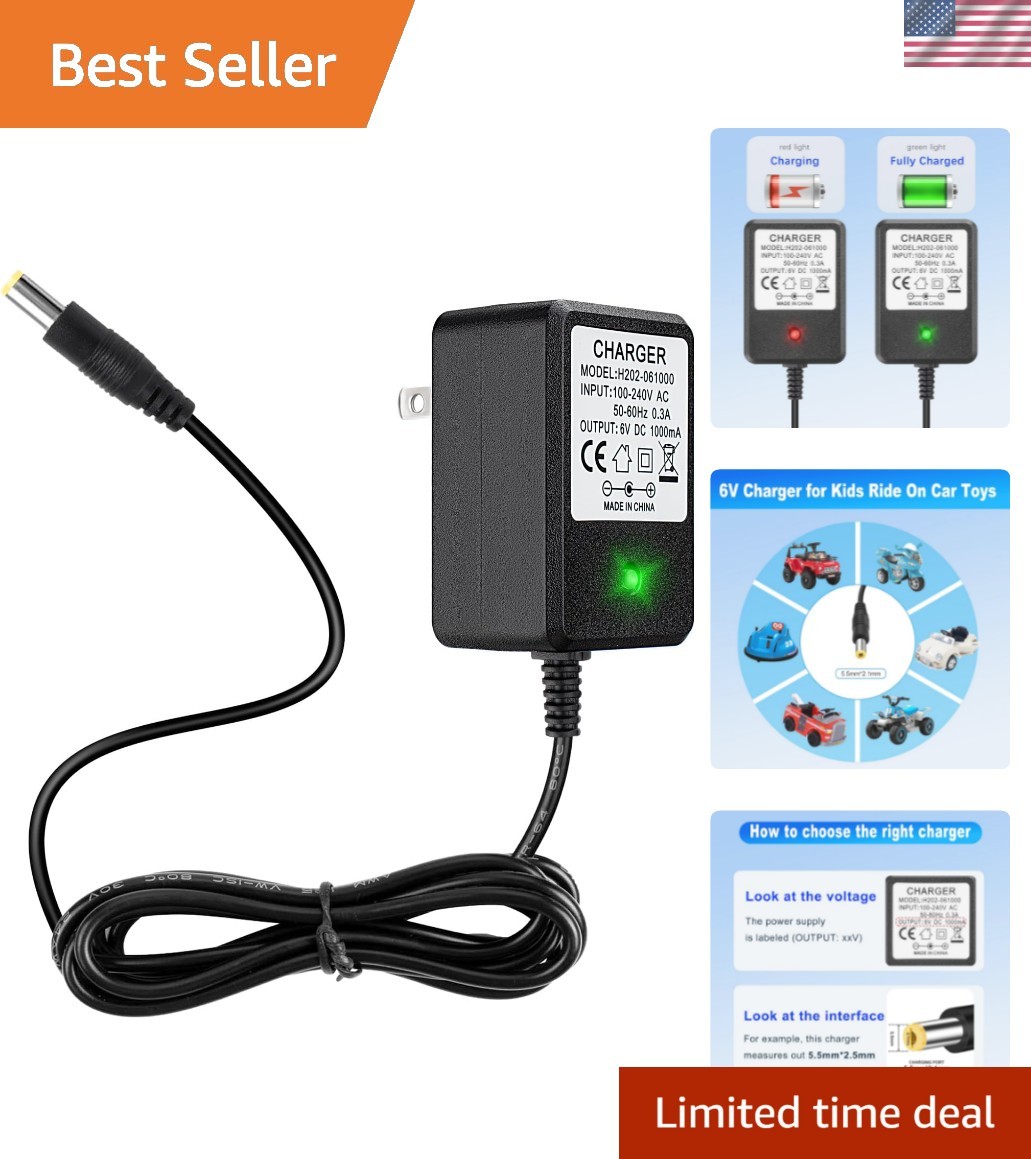 6V Charger for Kids Ride On Car Toys, 6 Volt Battery Charger for Flybar Bumpe…