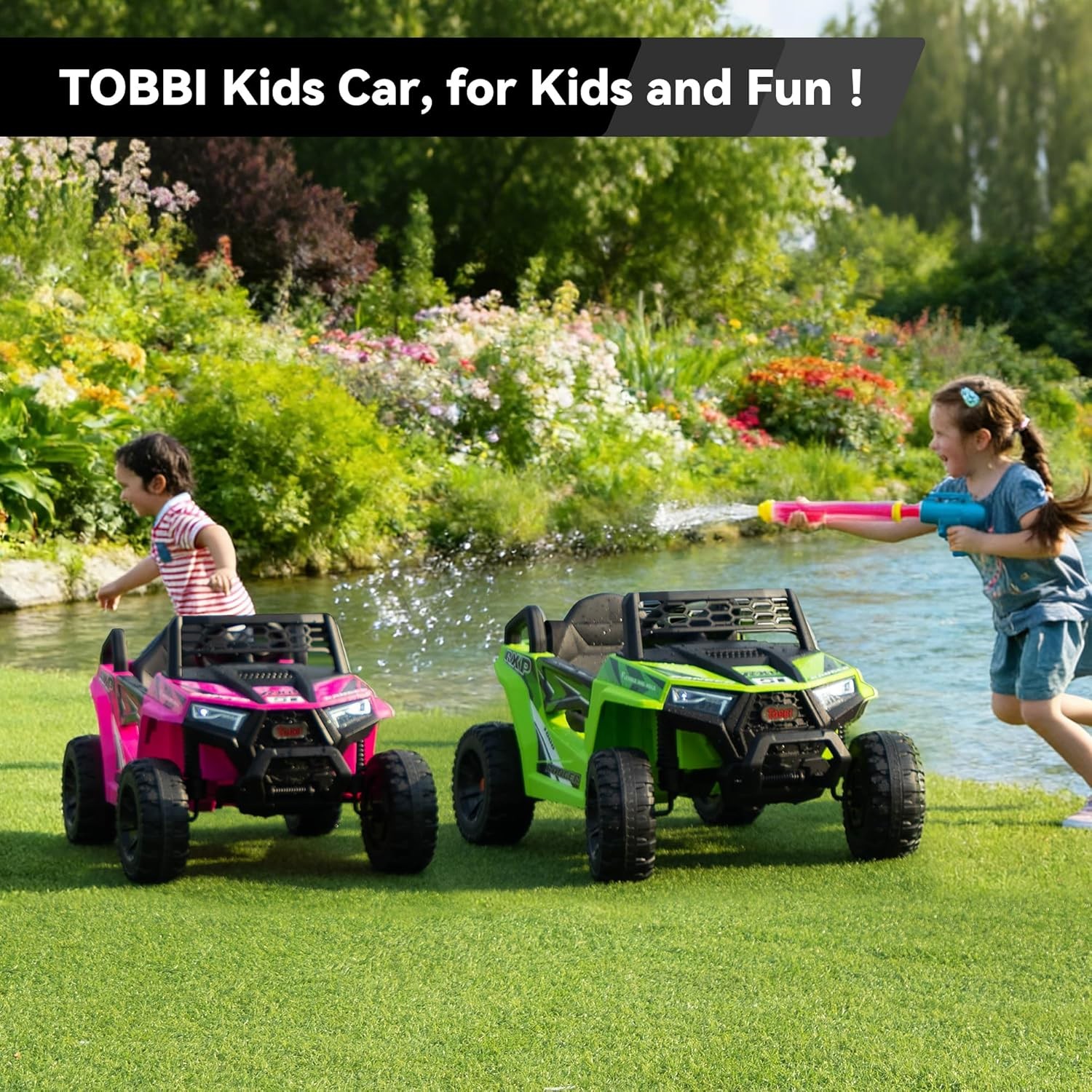 TOBBI 12V Kids Electric UTV Toy Battery Powered Off-Road Car with LED Lights