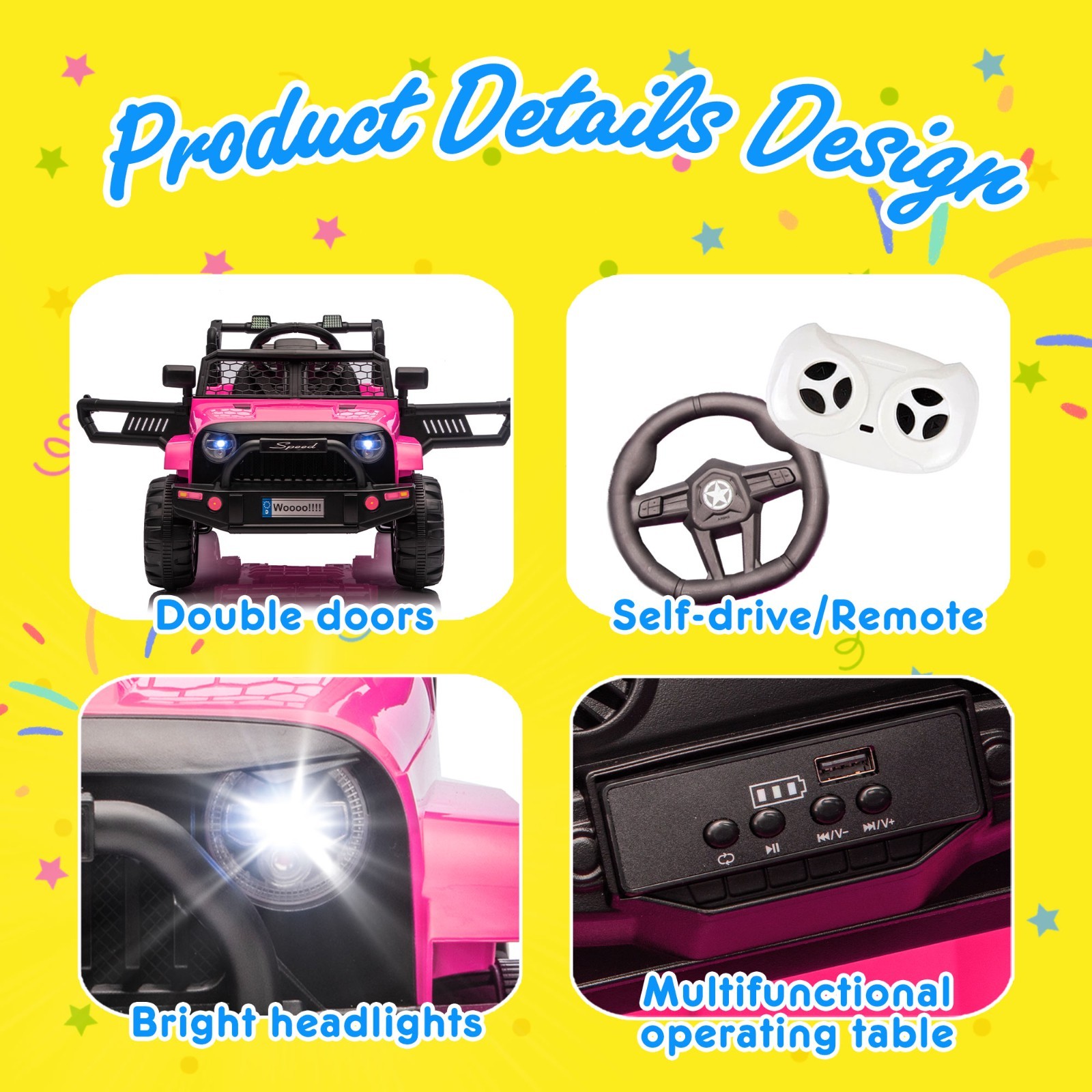 12V Kids Ride On Toys Truck w/Remote, Electric Toddler Ride on Car for Kids,Pink
