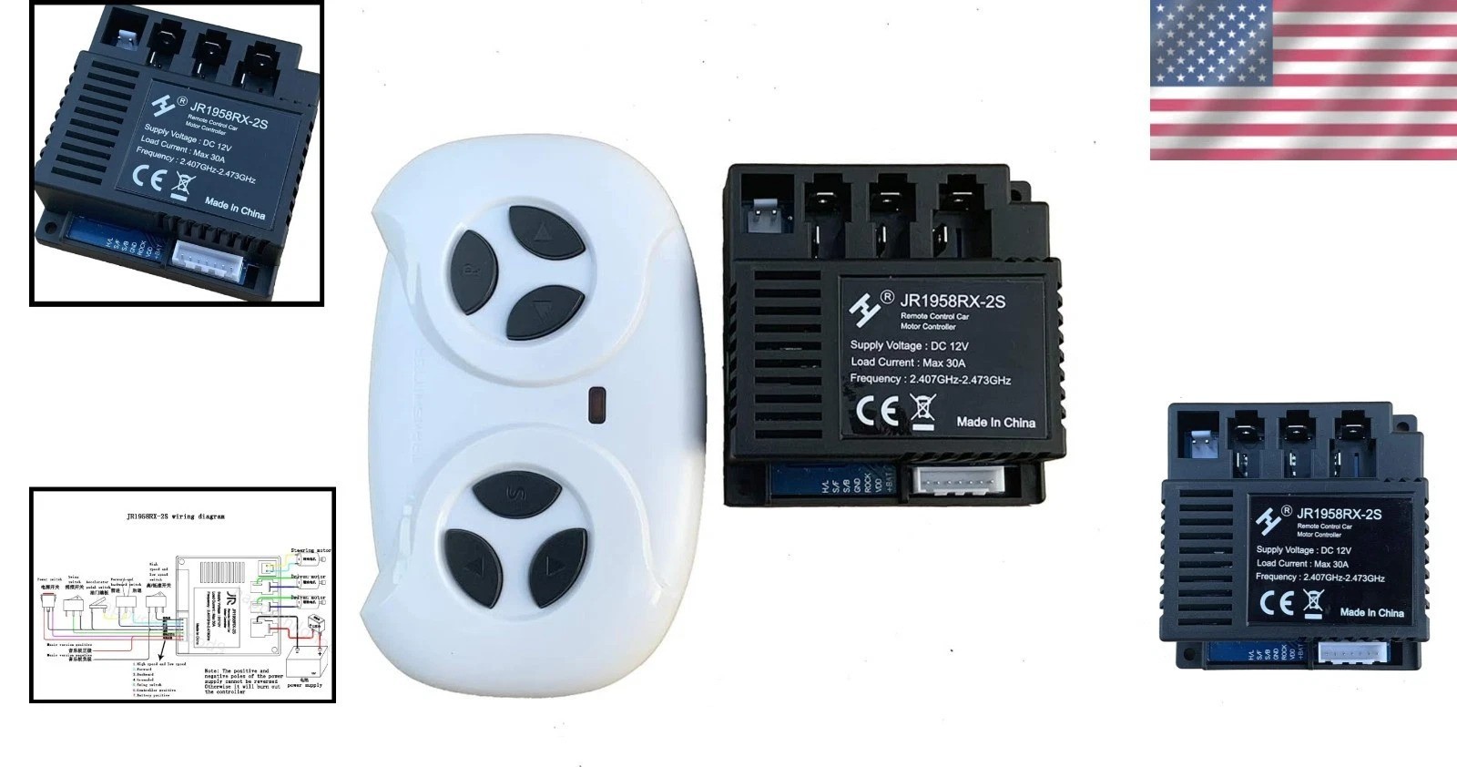 2.4G Bluetooth Remote Control & JR1958RX-2S Receiver Kit for Kids Ride-On Cars