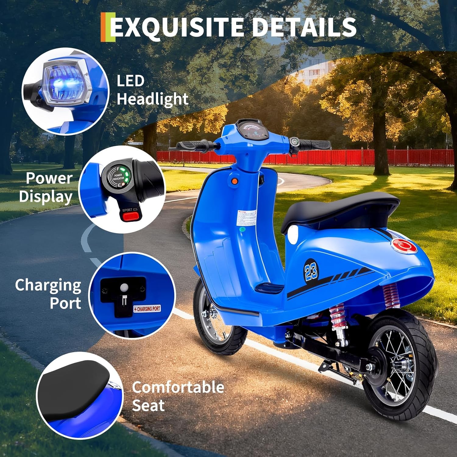 Electric Kids Motorcycle 24V, 350W Motor, Waterproof,12″ Pneumatic Tires,Ages 8+