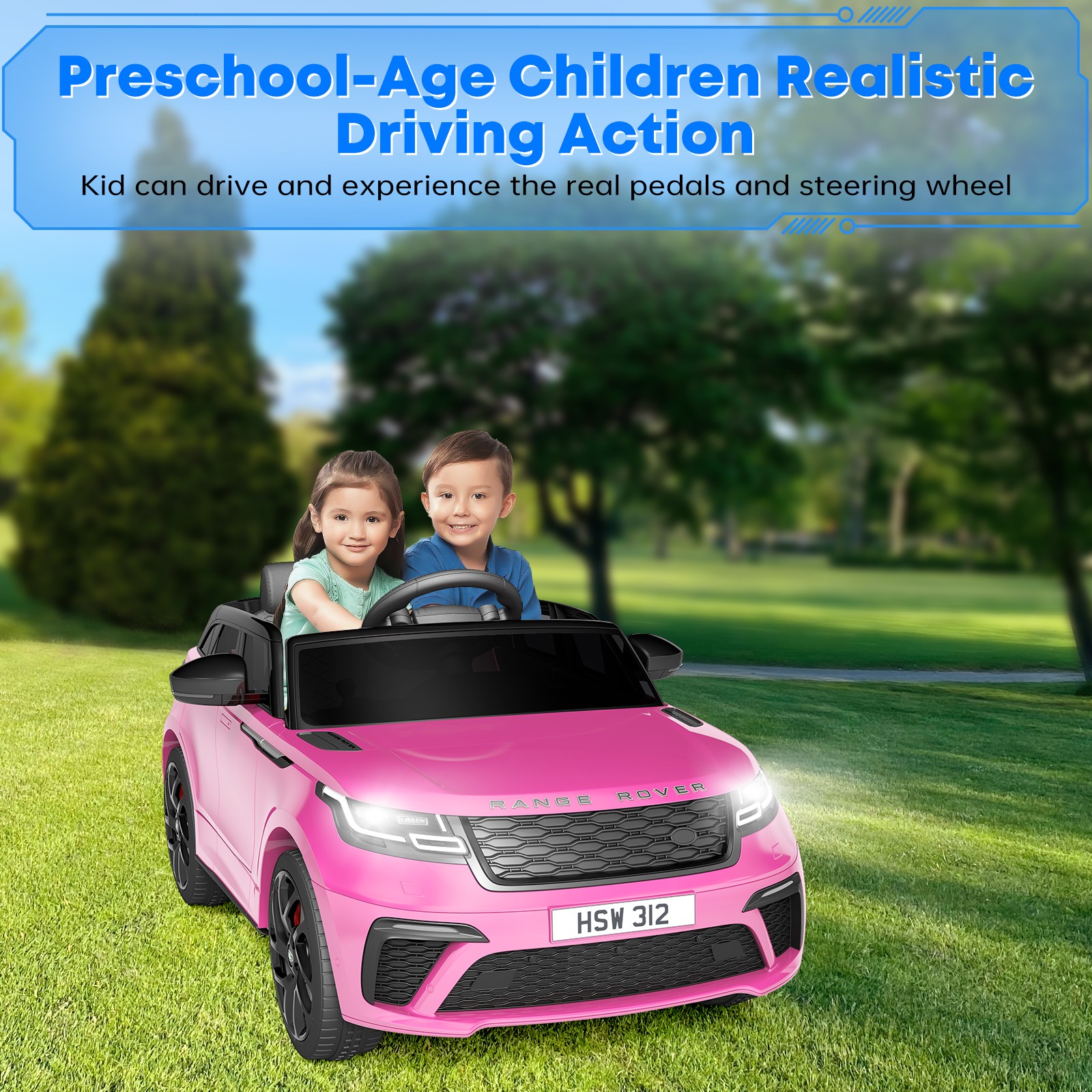 12V Land Rover Licensed Ride-On Car for Kids w/ Remote, LED Lights & Music, Pink