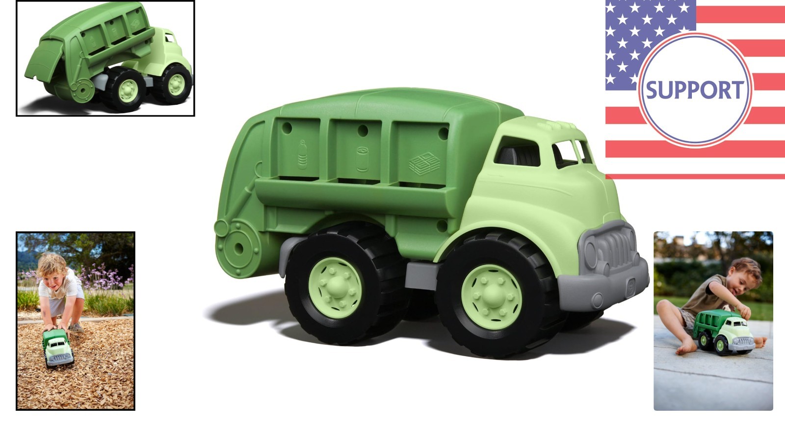3-Chute Green Recycling Truck – Safe BPA-Free Toy for Motor Skills Development