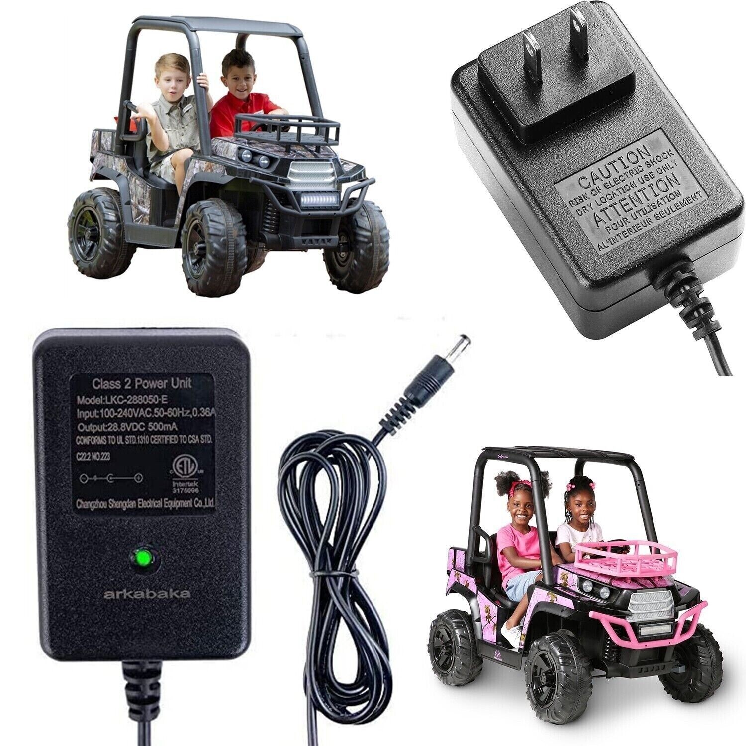 24V AC Power Adapter for Dynacraft Realtree UTV Ride on 4×4 Real Tree Buggy Dyna