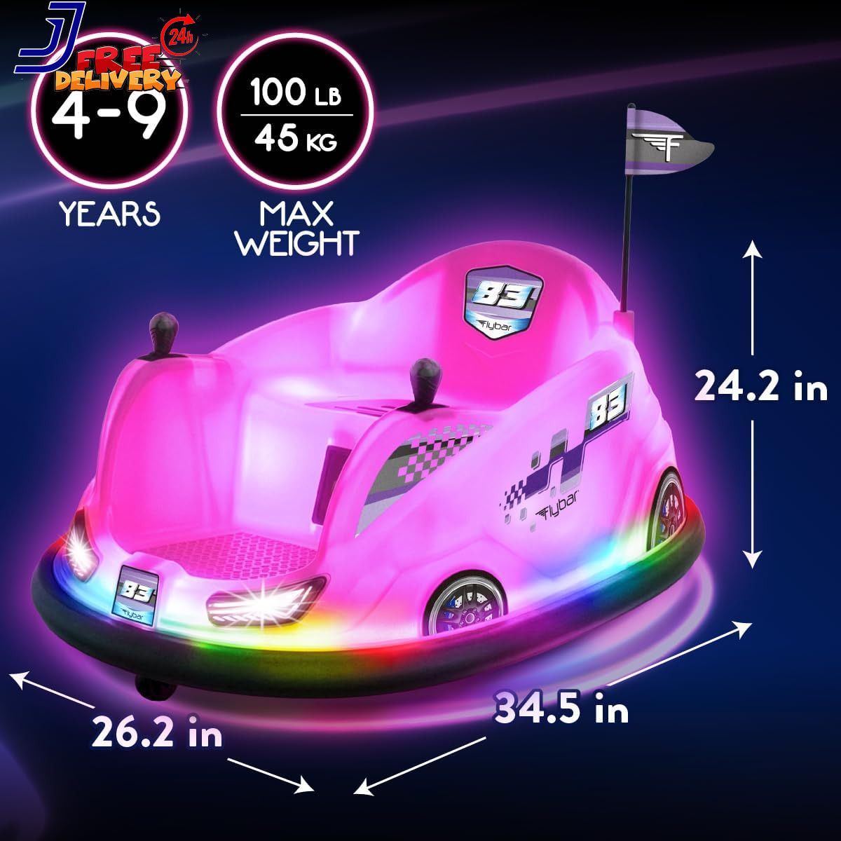 12V Glow Bumper Car Ride on Toy Indoor/Outdoor Toys Toddler Toys Pink