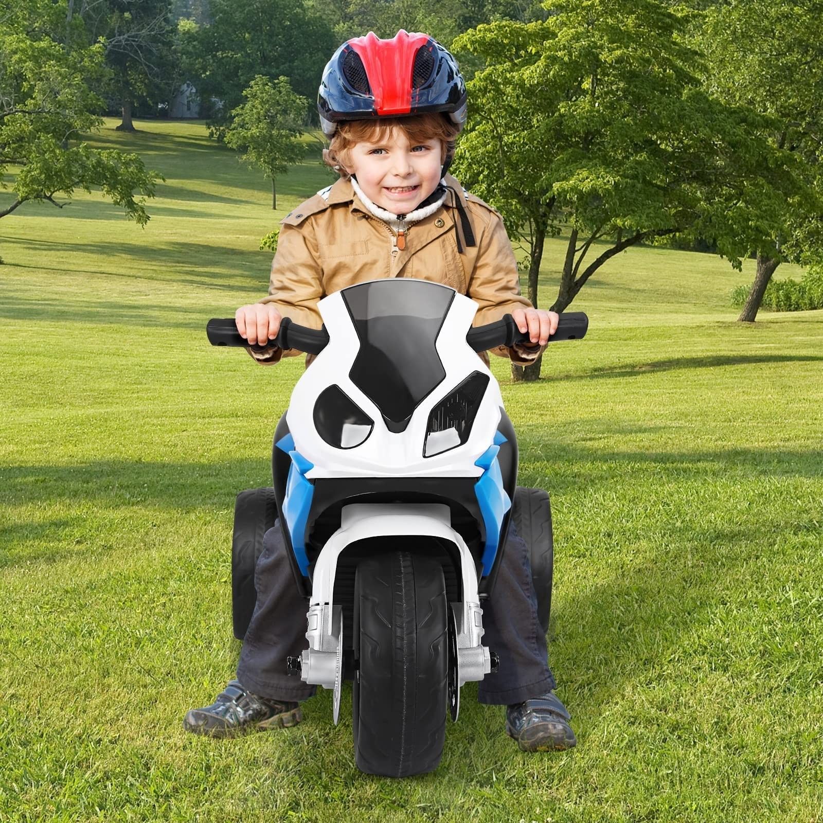 Kids Electric Motorcycle Ride-On Toy, 6V Battery-Powered Tricycle with Music, He