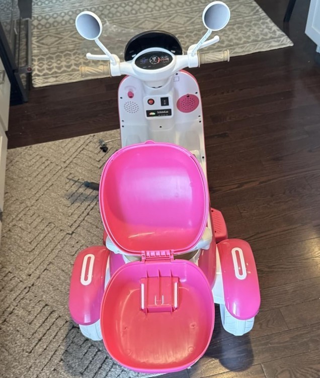 Kids Girls Pink Electric Ride On Motorcycle 3 Wheel 12 Volt Bluetooth Scooter