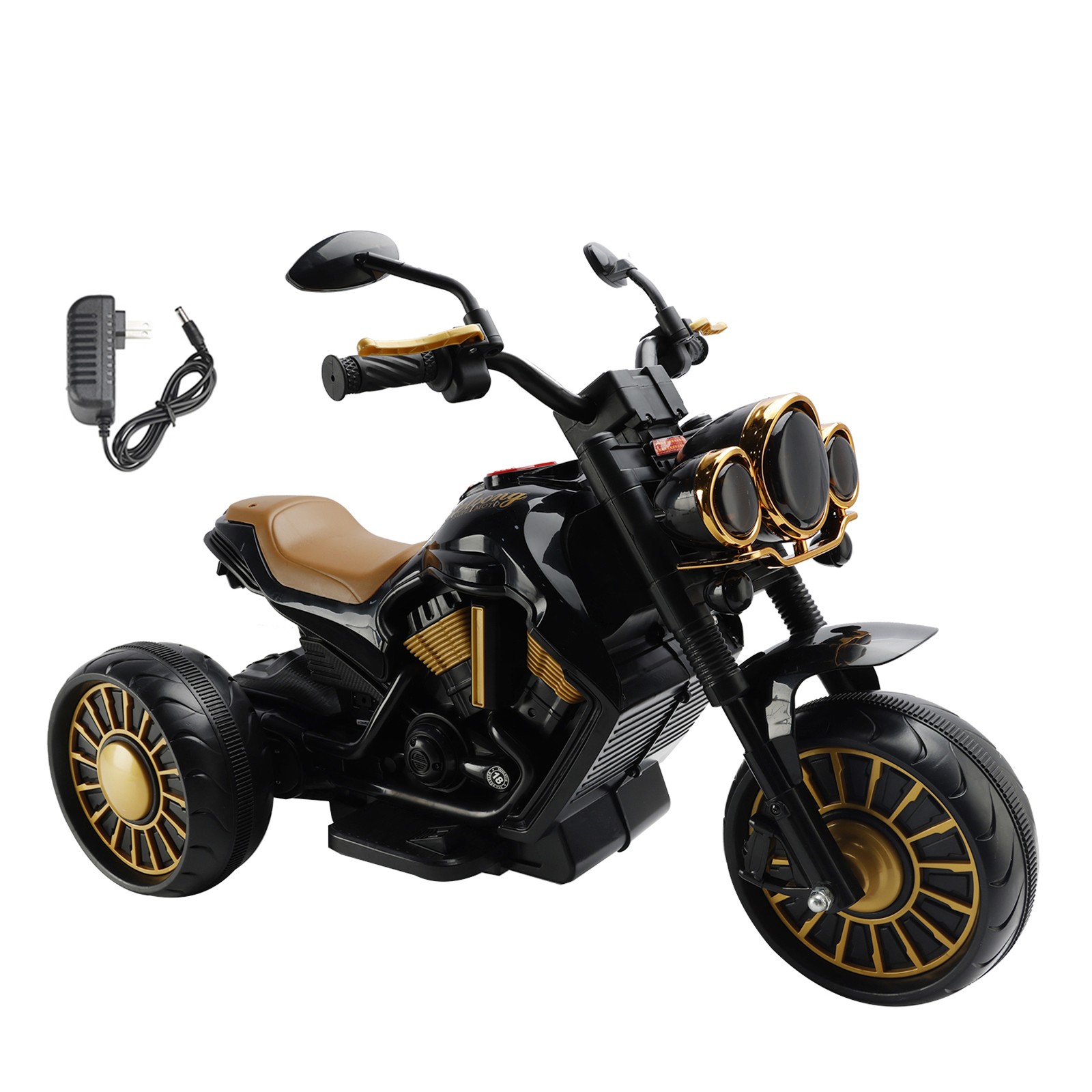 3-Wheel Kids Ride On Motorcycle Electric Dual Drive Toy Car With LED Light Black