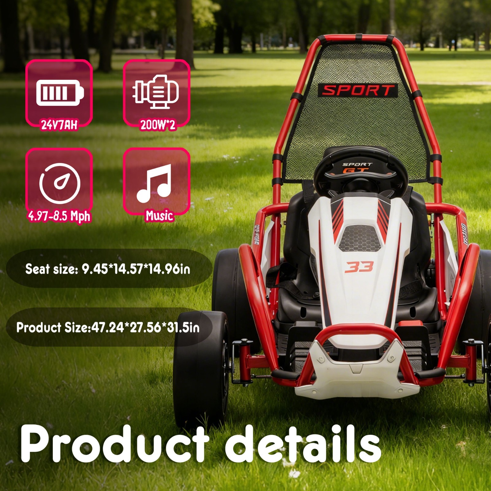 24V Kids Electric Go Kart 7AH Electric Drift Kart Car for Age 6+,400W Motor,Red