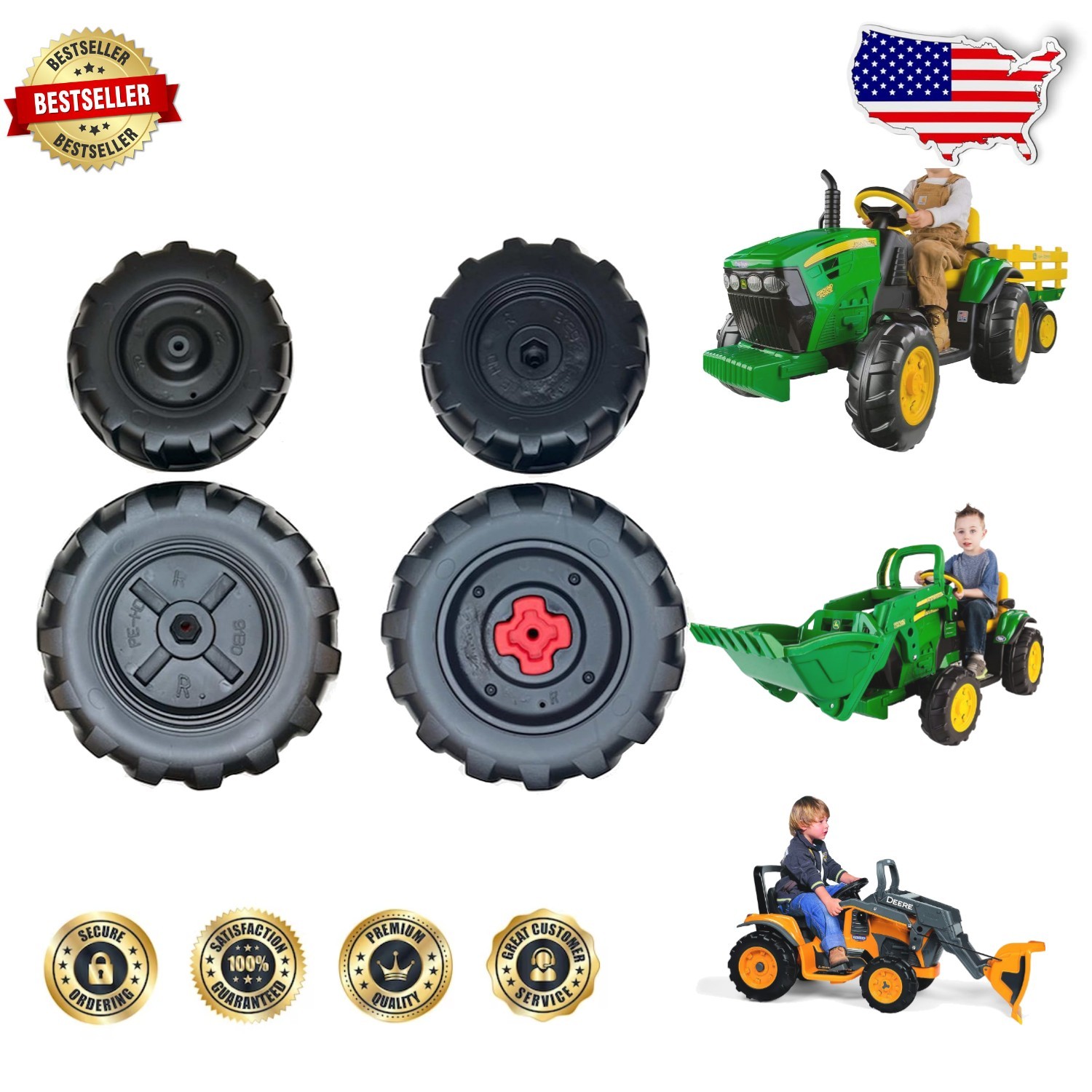 Heavy Duty 12 Volt Tractor Wheels Front Rear 4pc Black Go Kart Golf Cart USA