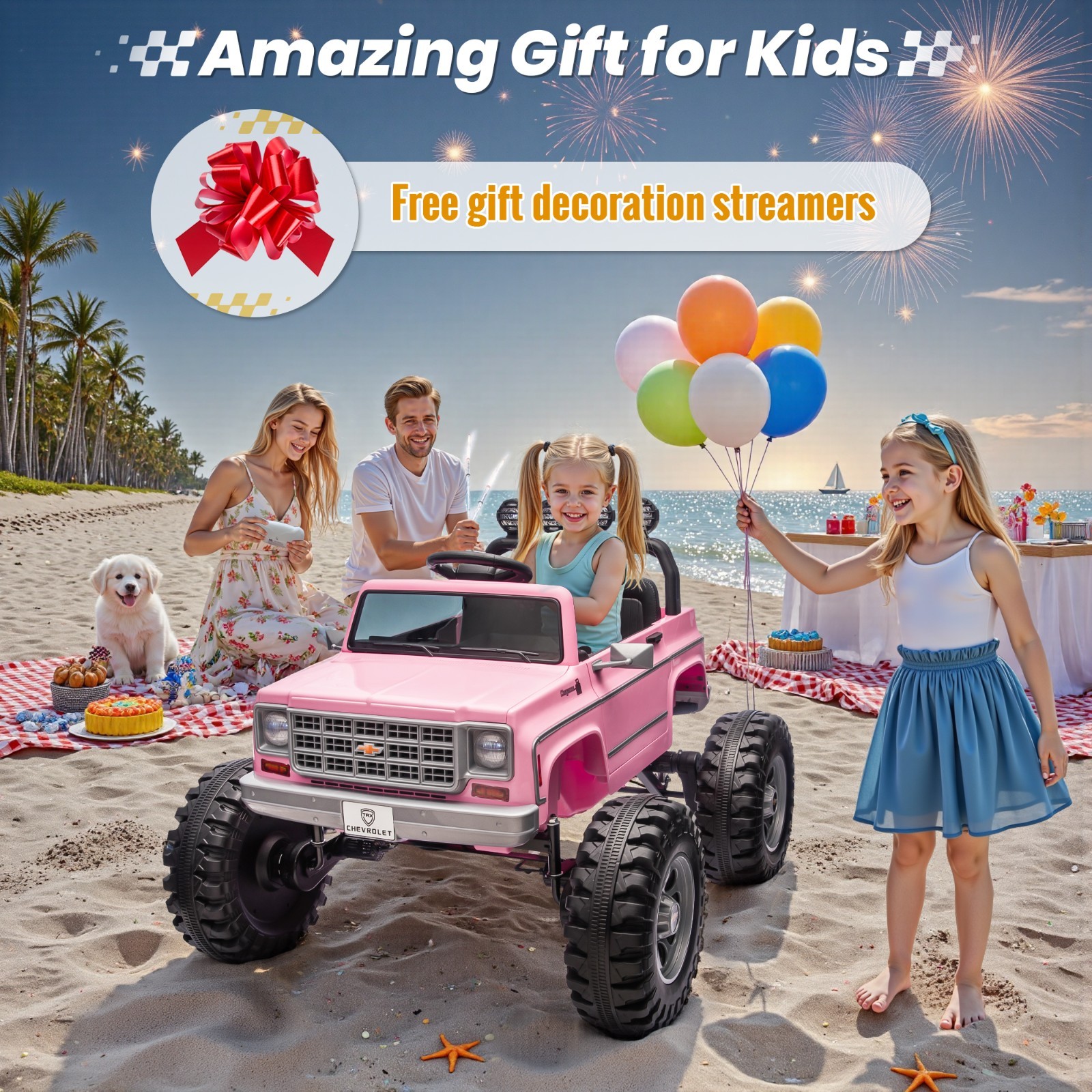 Chevrolet Cheyenne 24V Kids Electric Ride On Truck Remote Bluetooth USB LED Pink