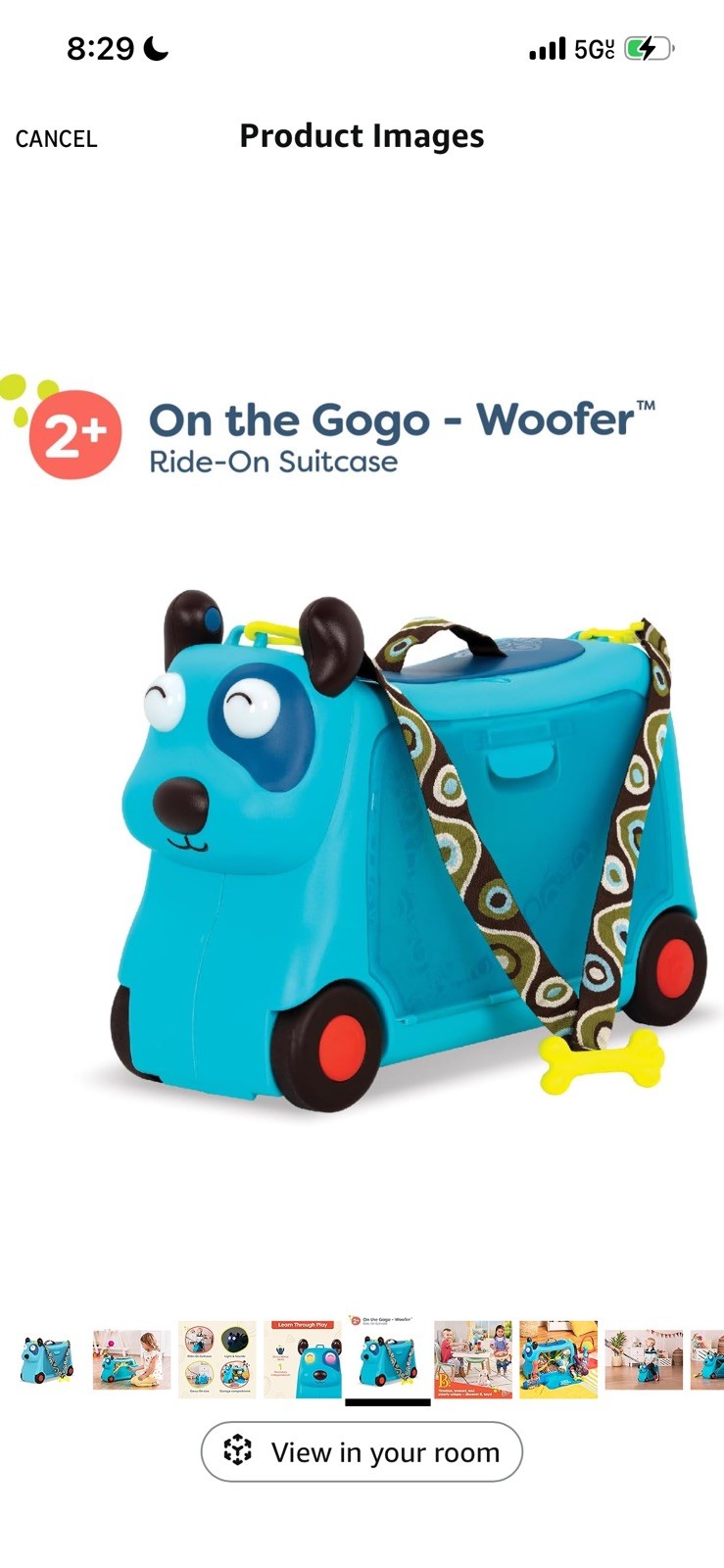B. Toys Woofer On The Gogo Ride On Toy Carry On Toy Storage for Toddlers