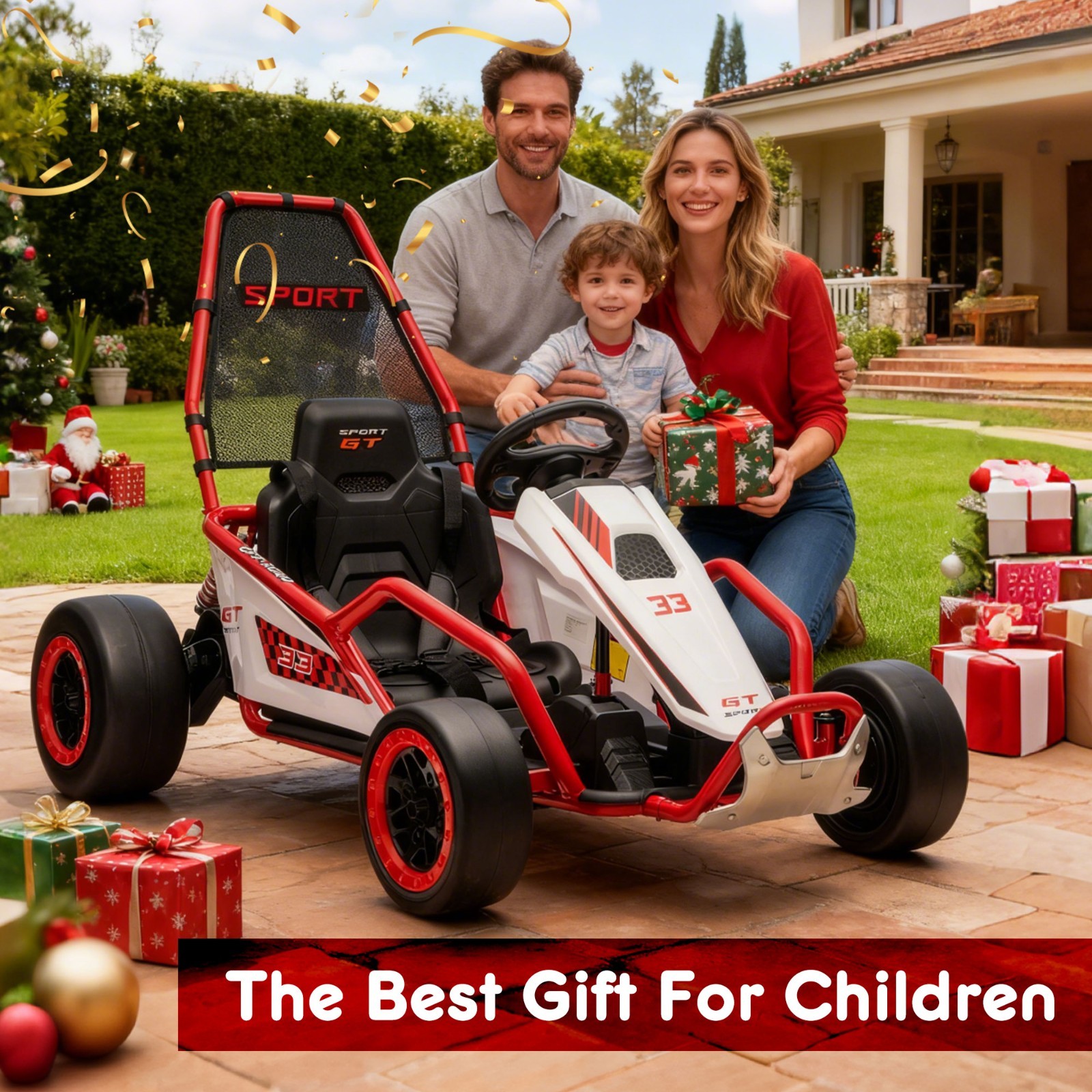 24V Kids Electric Go Kart 7AH Electric Drift Kart Car for Age 6+,400W Motor,Red