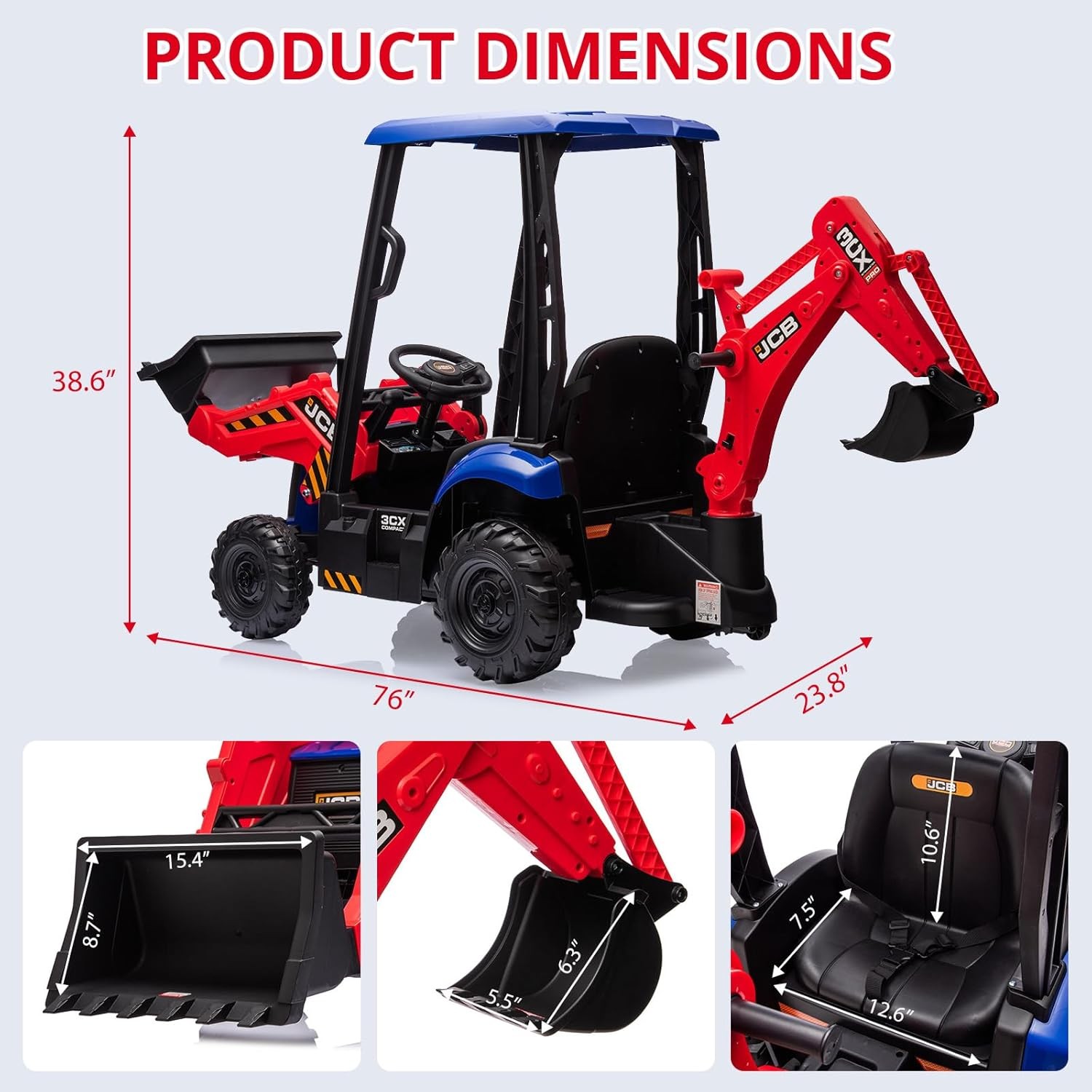 12V Licensed JCB Ride On Excavator 4 in 1 Kids Ride On Car with Remote Control