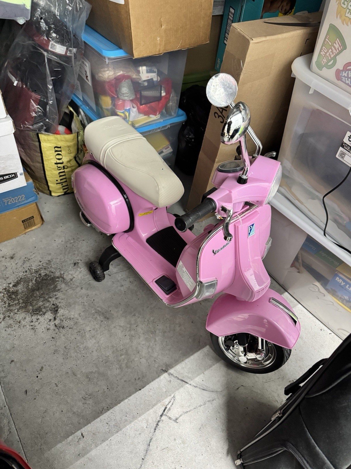 Vespa Pink Battery Powered Ride-On Scooter Toy with Seat & Training Wheels