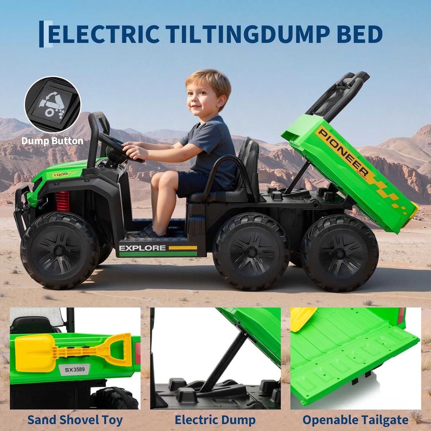 24V 4WD Kids Ride-on Dump Truck Remote Control 2-Seater with Dump Bed 3 Speed
