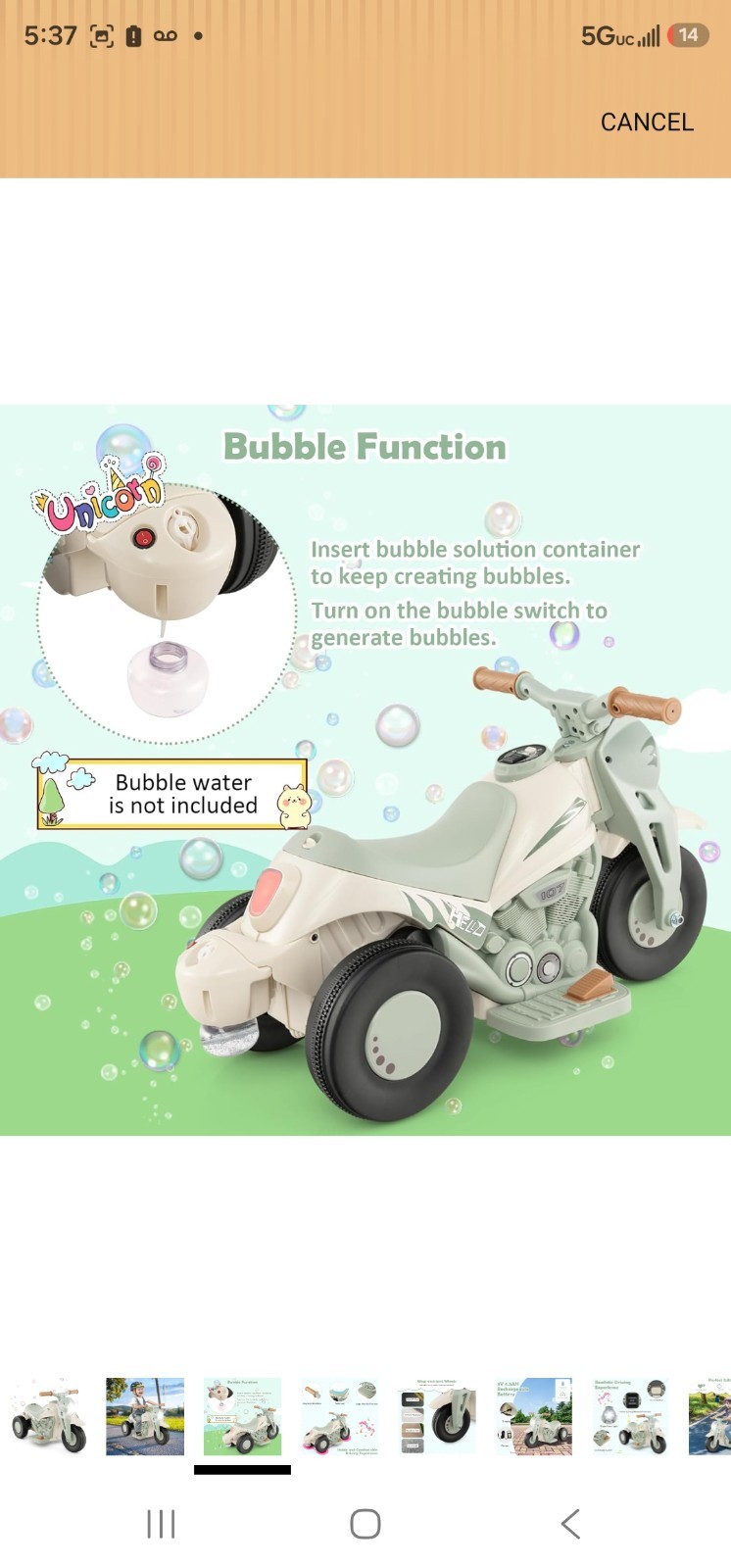 Kids Battery Operated 3-Wheel Ride-On Motorcycle Gray/White 1-4Y w/ Bubble Funct
