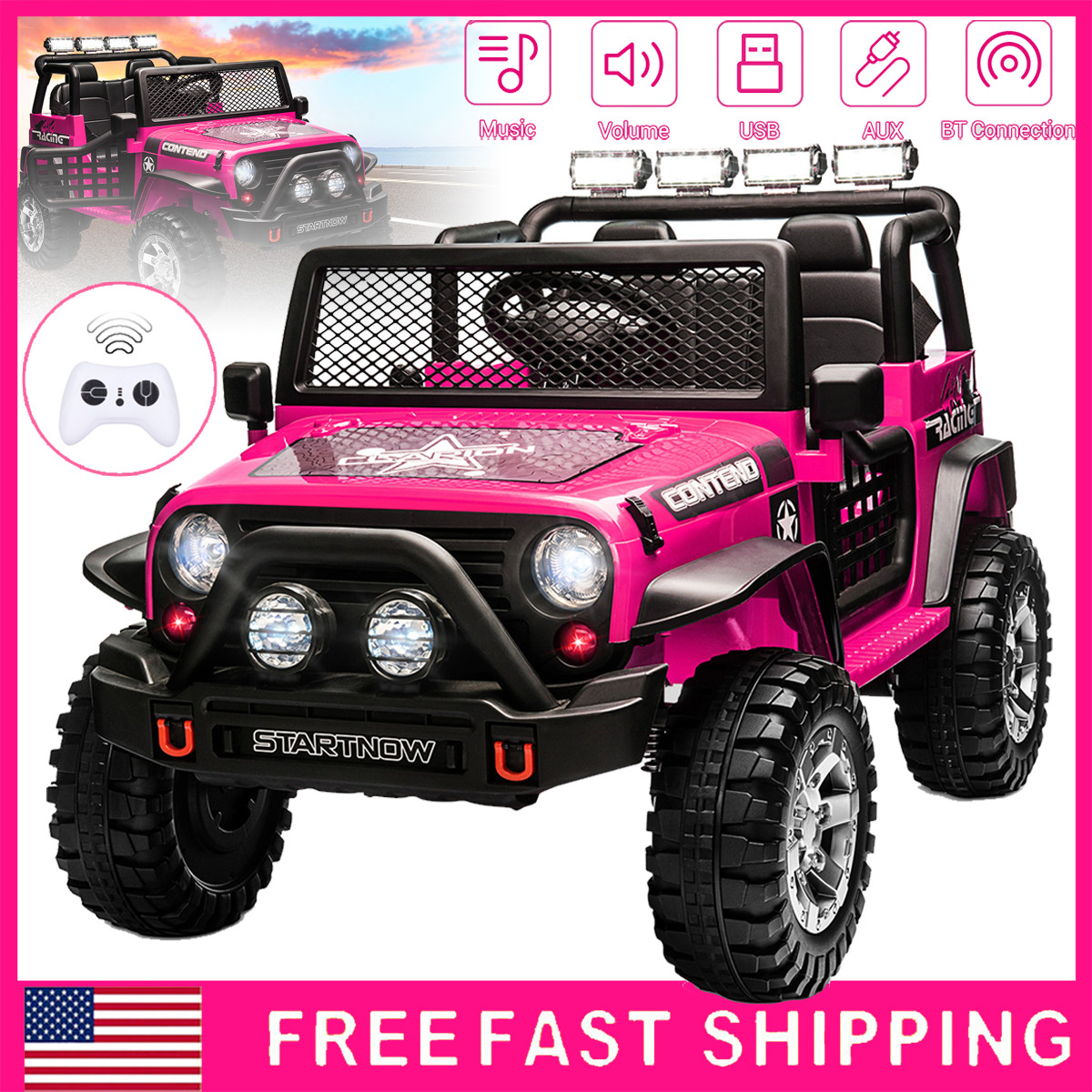 12V Kids Ride On Electric Car Truck Jeep 2 Seater Vehicle Toy w/Remote Control