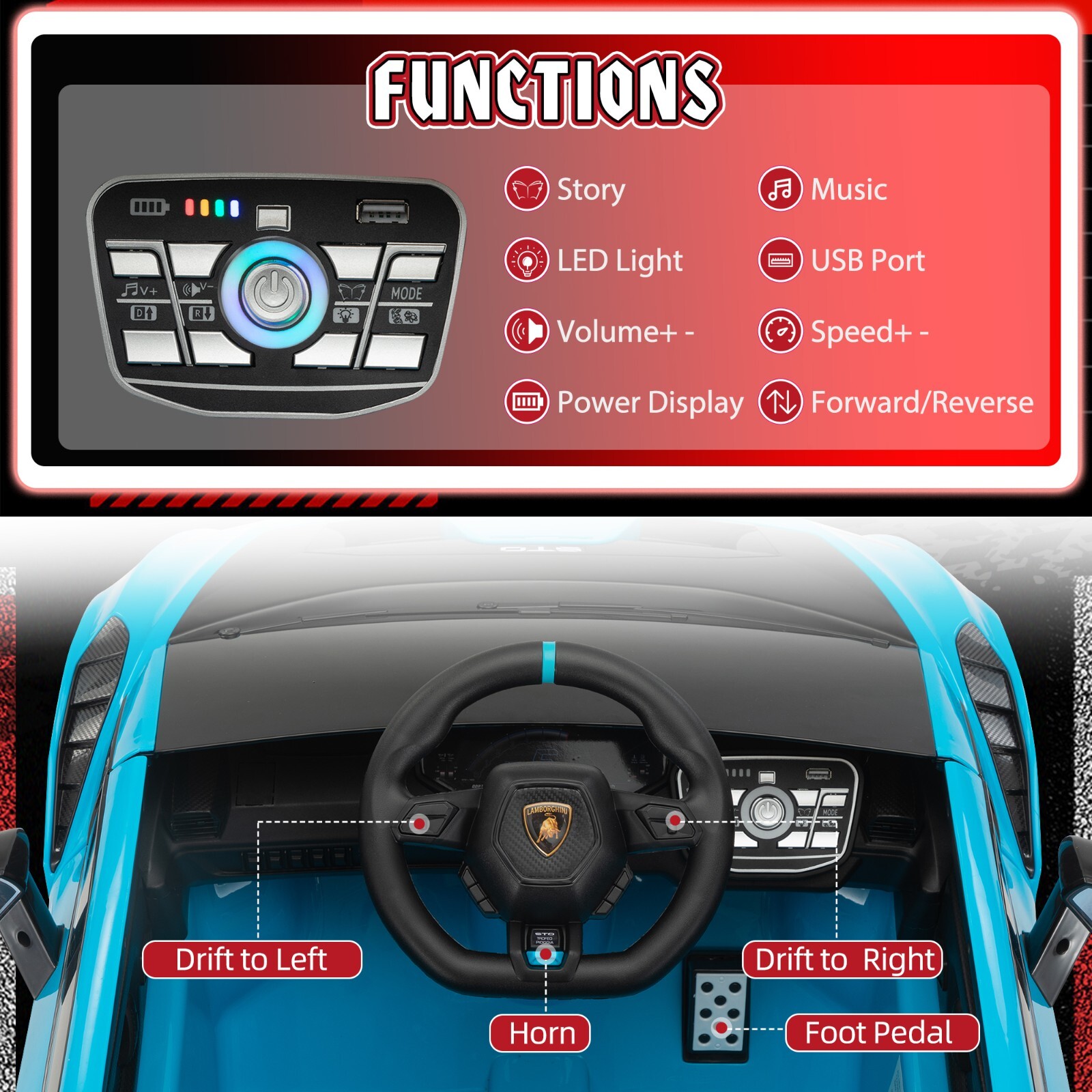 12V Kids Ride On Car Licensed Lamborghini Battery Powered Toys w/Remote Control