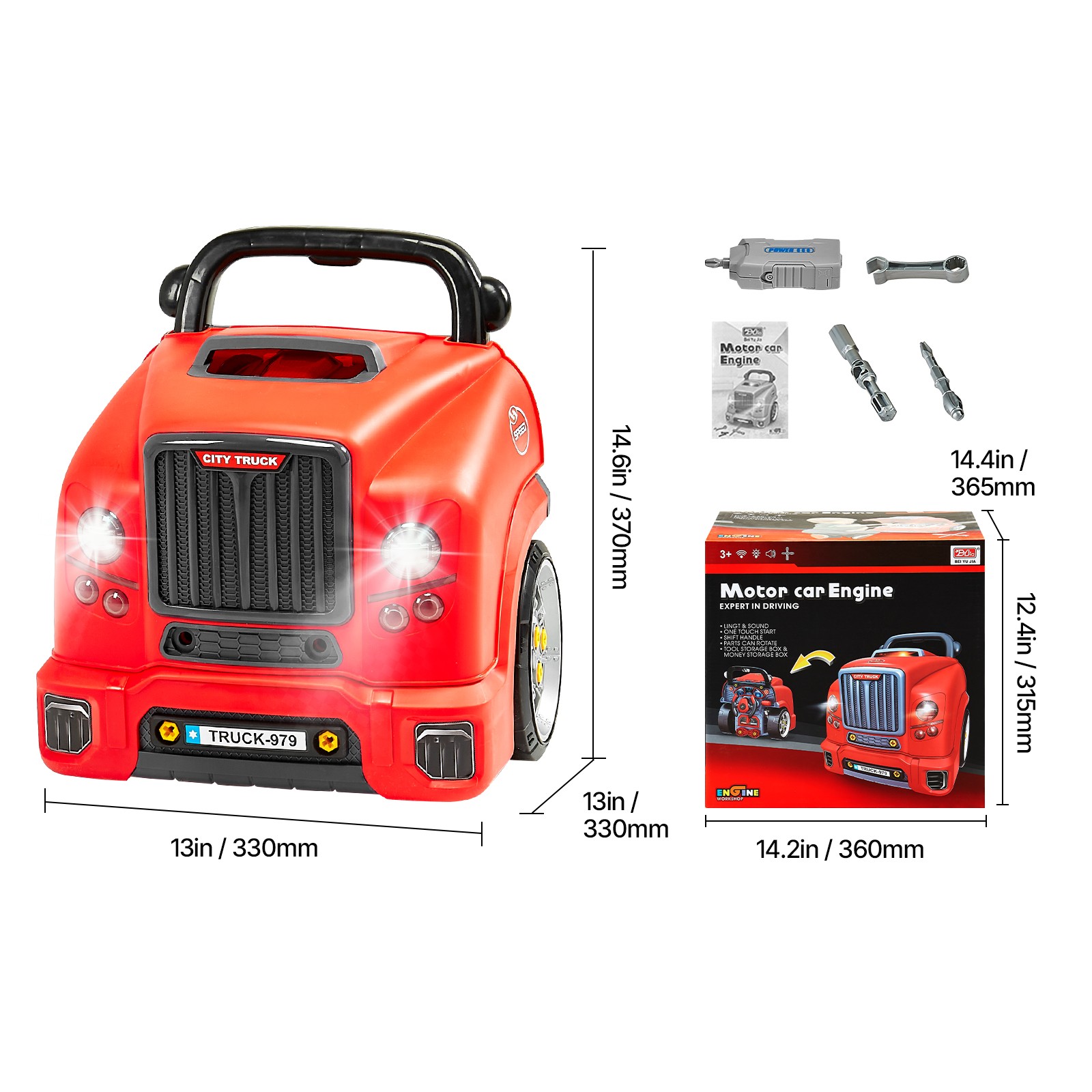 Engine Toy Kids Mechanic Car Repair Set with Removable Parts Red