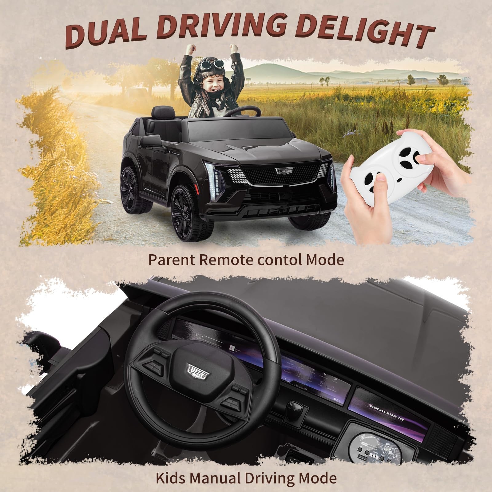 24V Ride On Car Licensed Cadillac Battery Powered Music LED Lights For Boys Girl