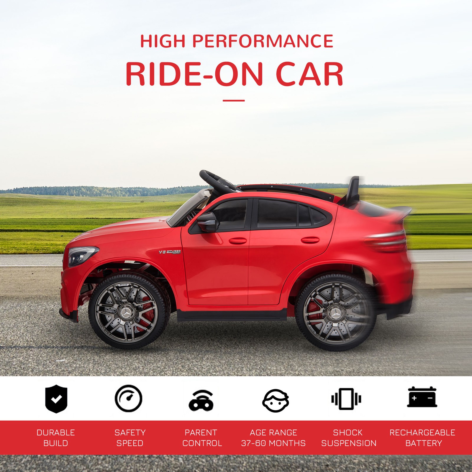 12V Ride On Toy Car for Kids with Remote Control, Red