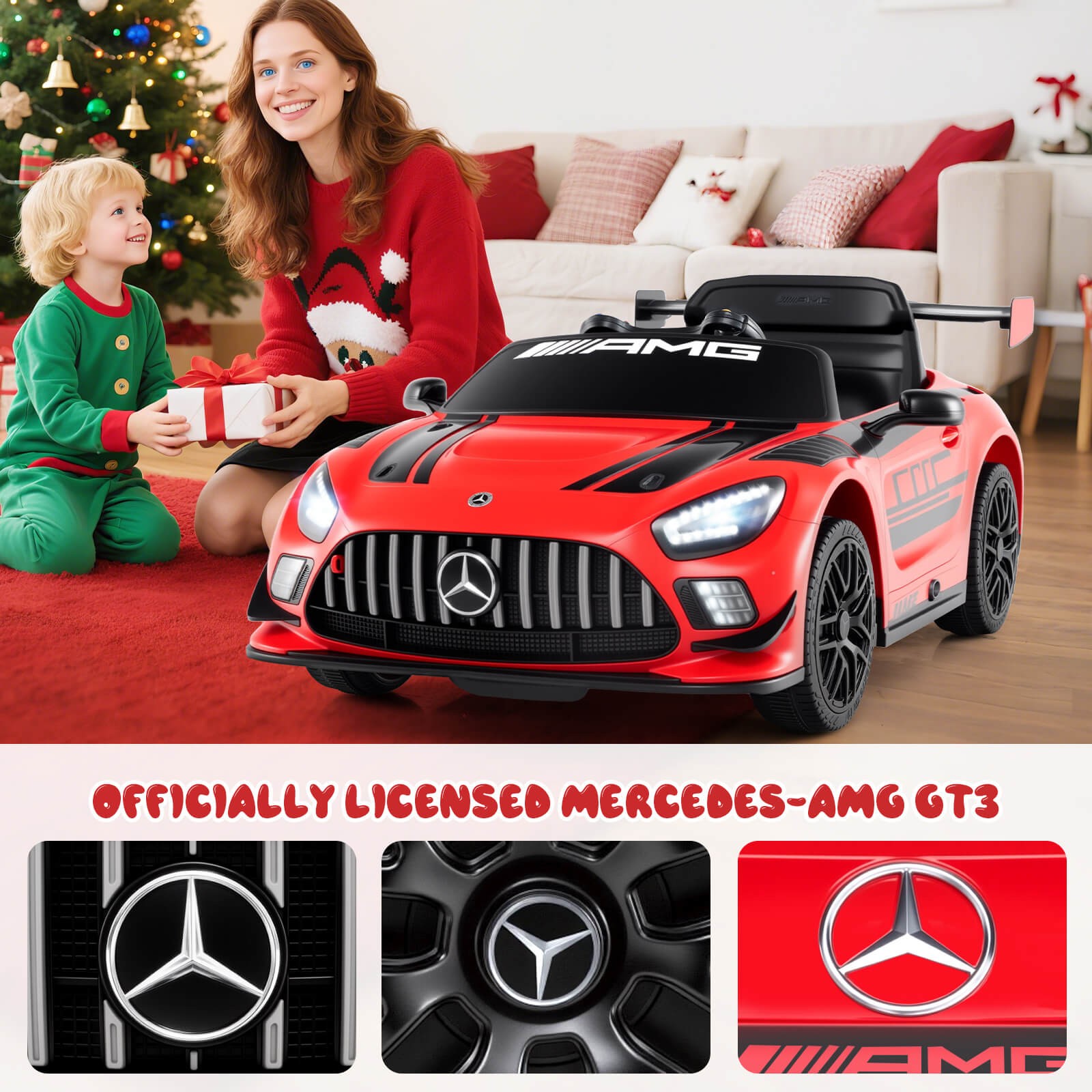 Ride on Car Licensed Mercedes-AMG GT3 Kids Car w/ Remote Control 3 Speeds