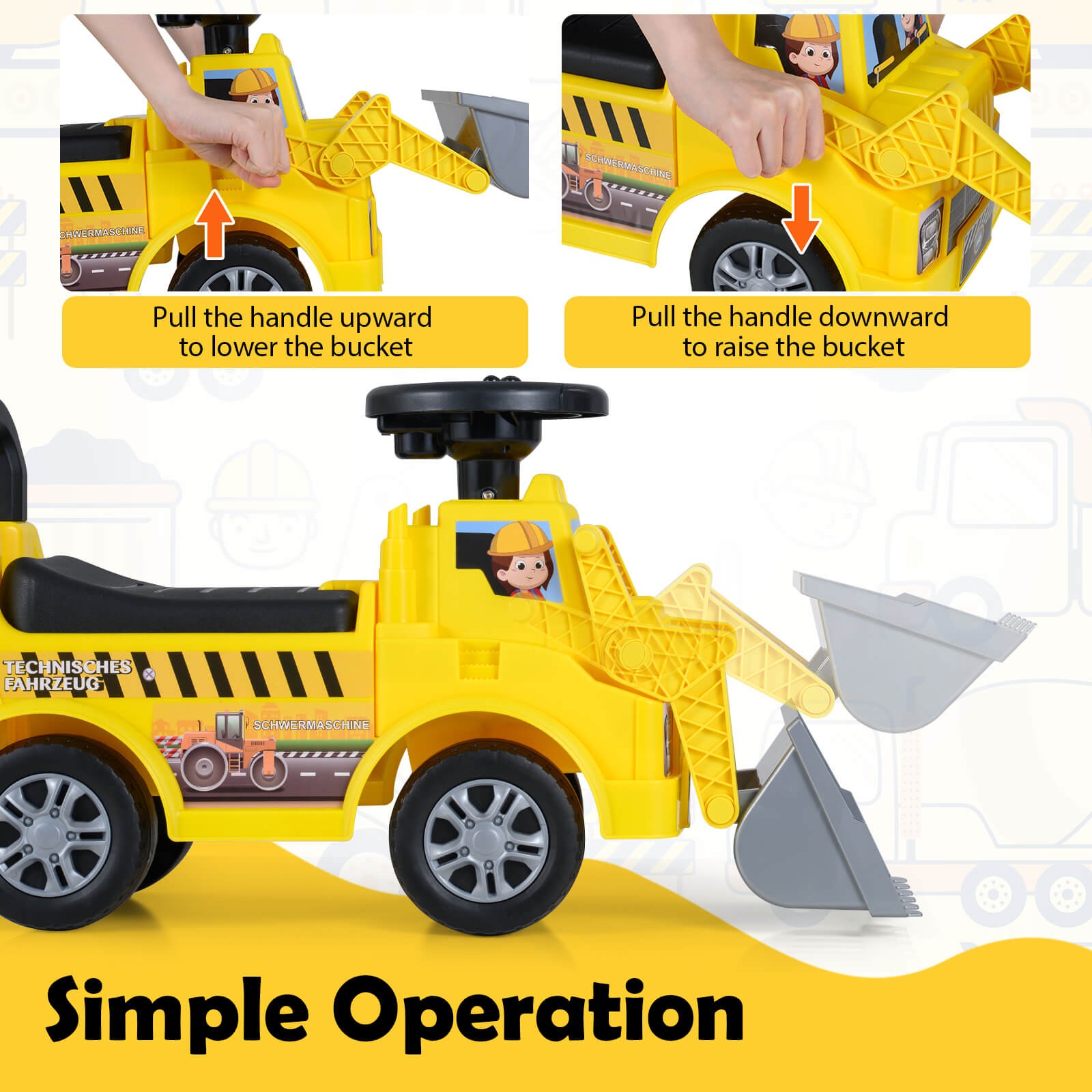 2-in-1 Ride on Excavator w/Detachable Trailer Shovel Hidden Seat Storage Music