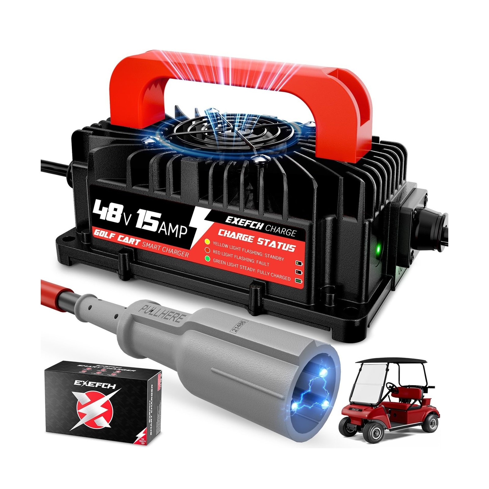 48 Volt 15 Amp Golf Cart Charger for Club Car DS & Precedent, Lead Acid Batte…